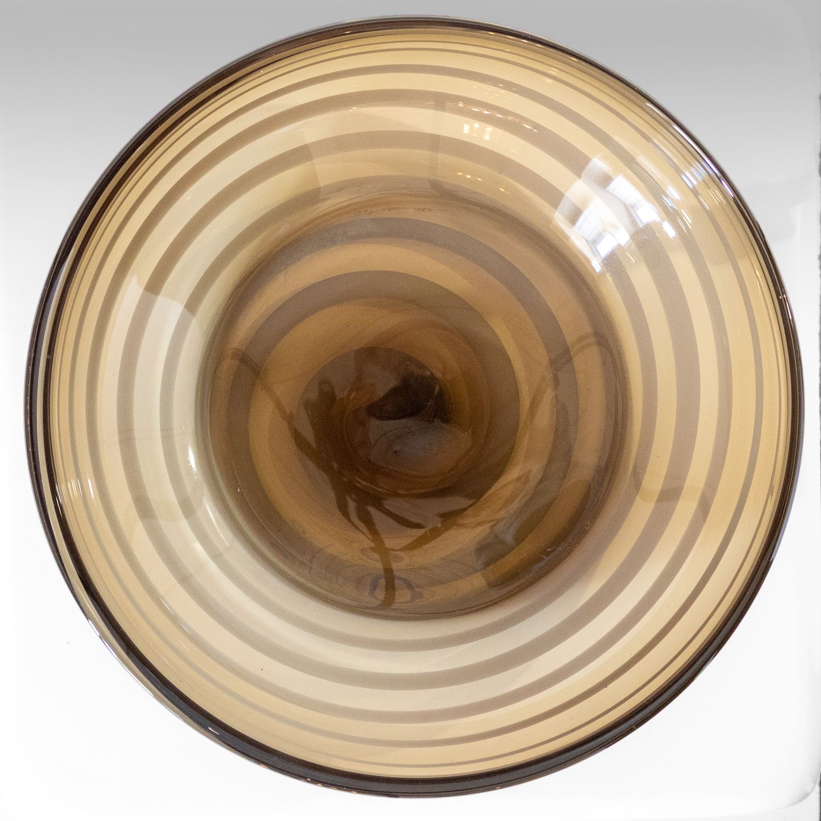 Venini Style Murano Sommerso Glass Centerpiece Bowl With Stripes Coffee & White photo vinterior