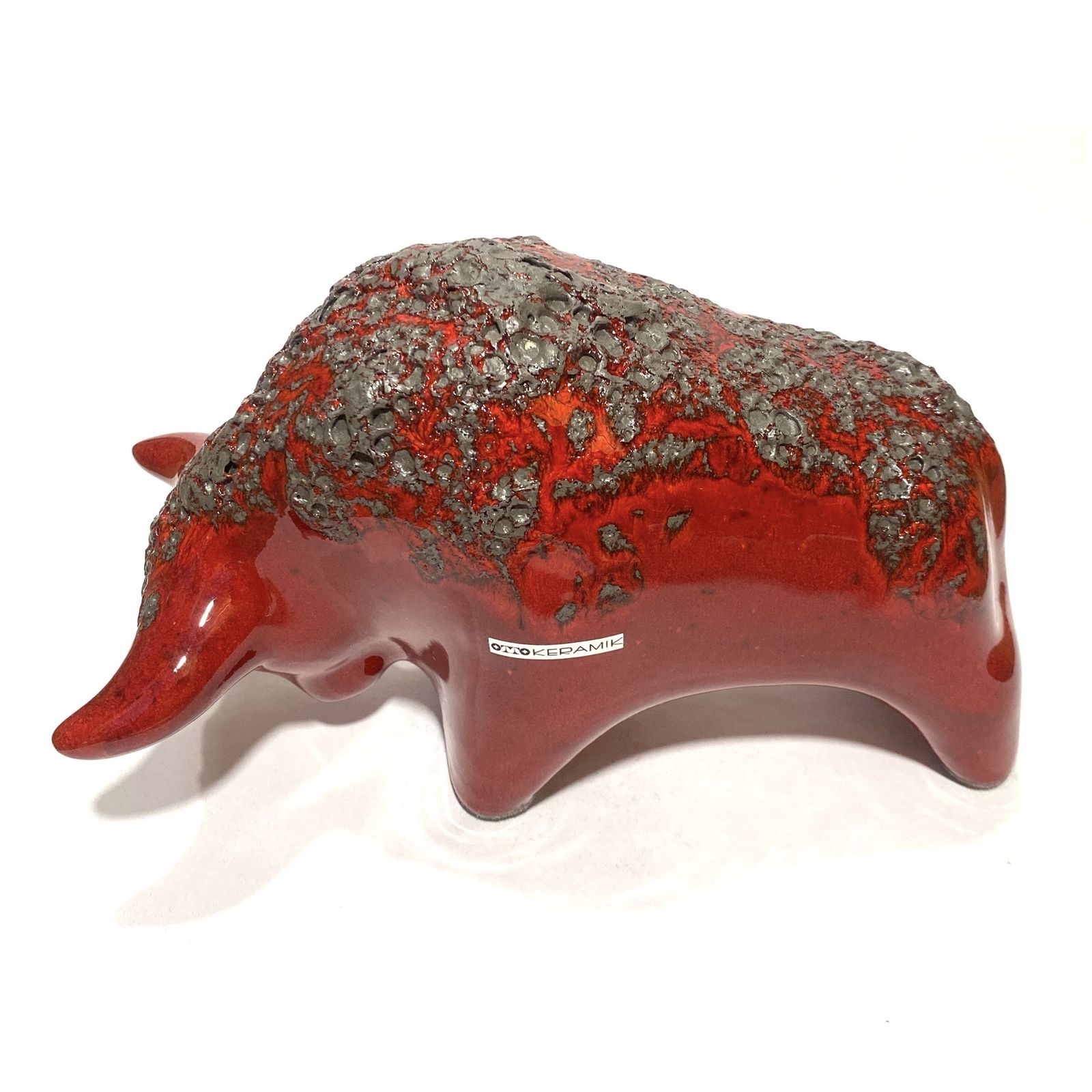 Otto Keramik Bull In Red Fat Lava Glaze, West German Pottery Style Sculpture photo for sale