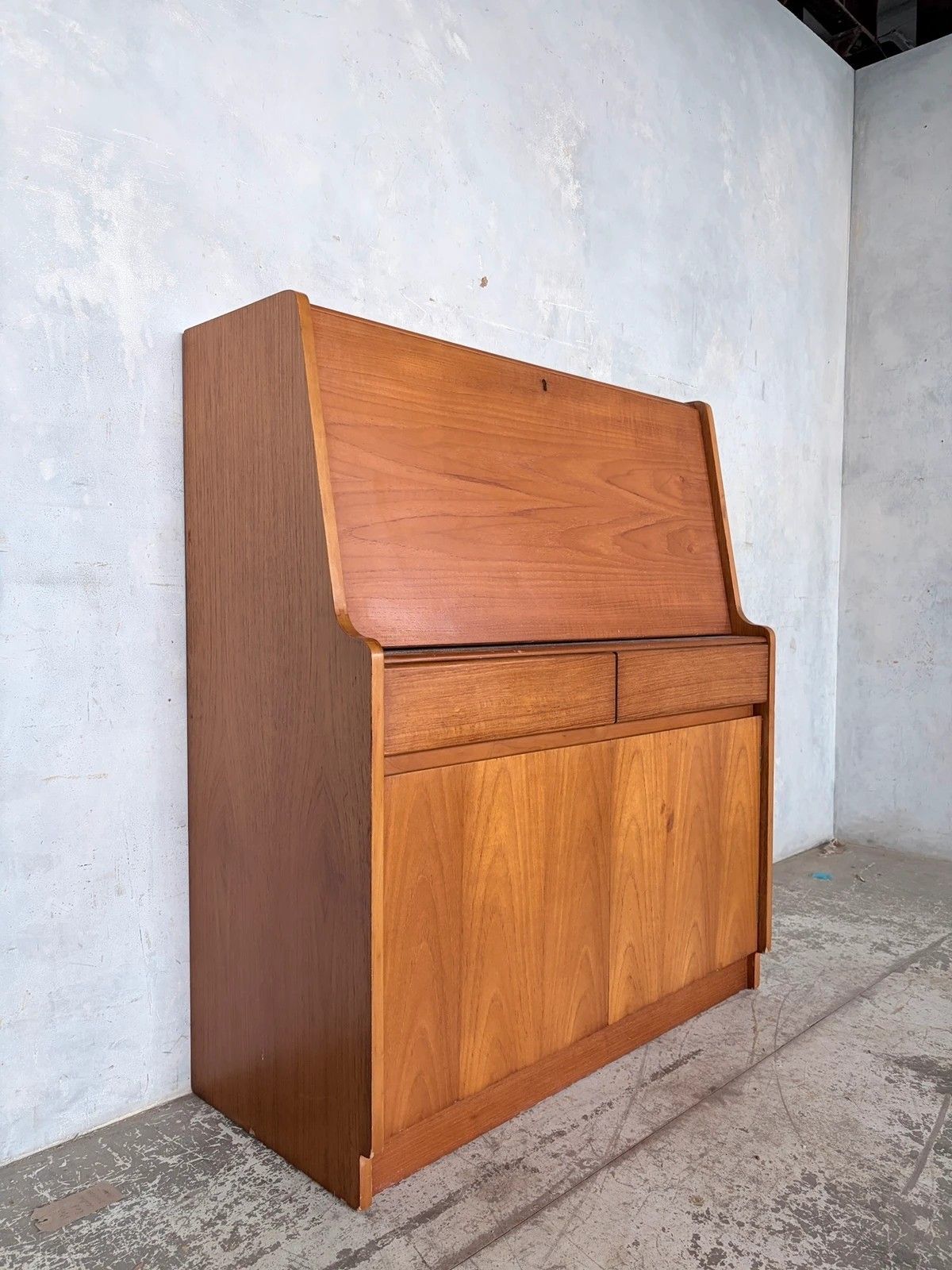 Mid Century Remploy Teak Bureau Desk Compact Drop Front Writing Bureau Cabinet photo 445.0