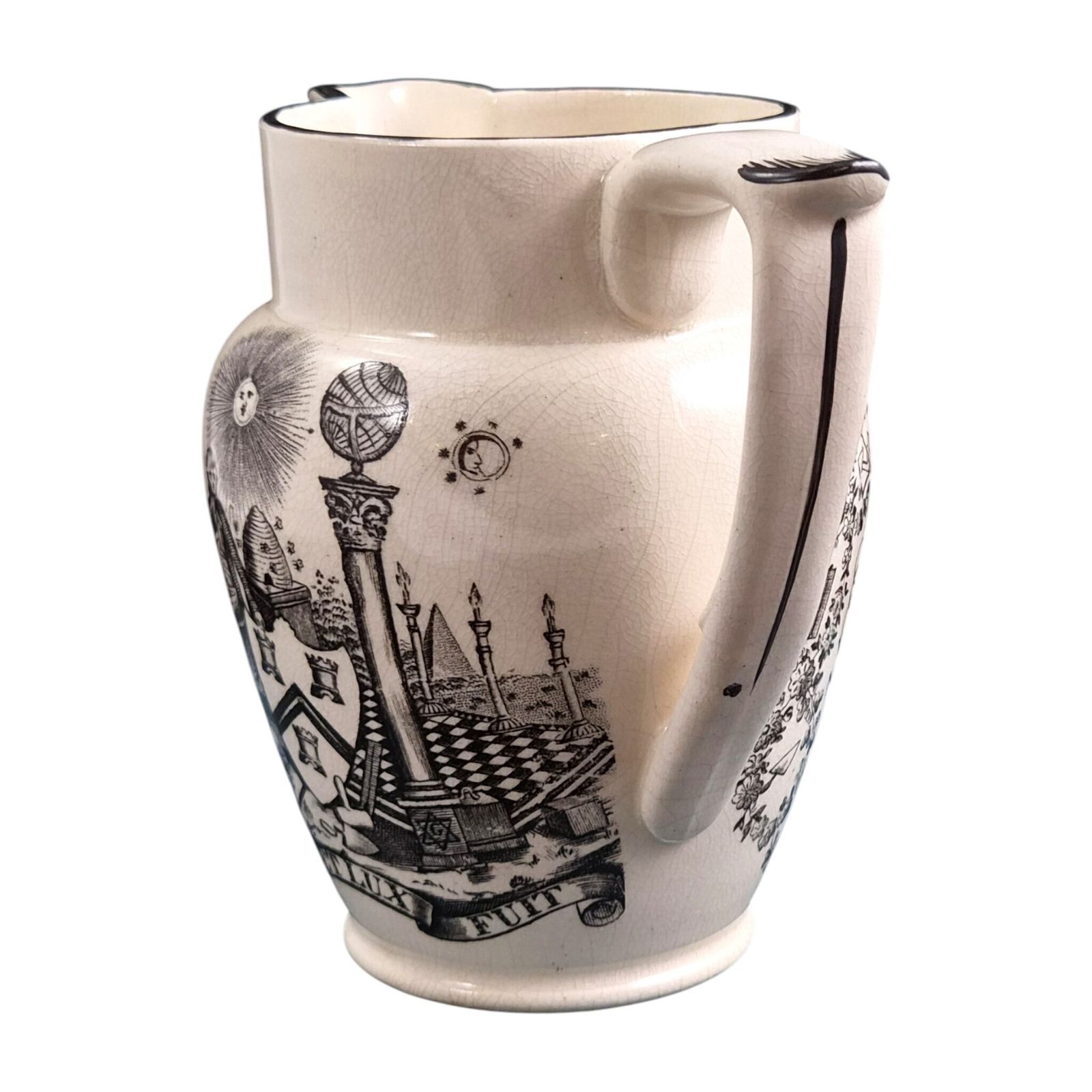 Staffordshire Maçonniek Creamware Kruikje, begin 19e eeuw, ca. 1810 photo furniture