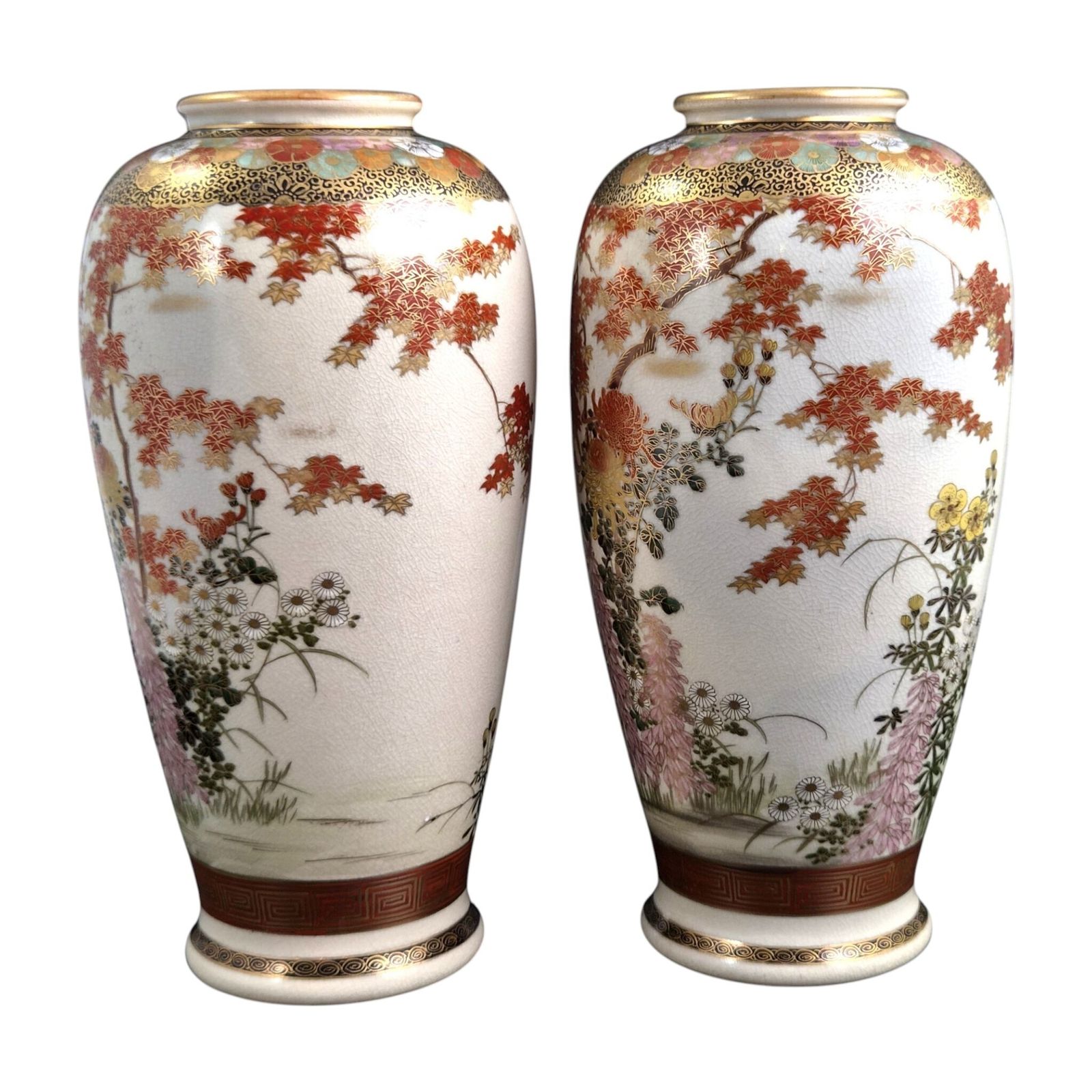 Pair Of Large Fine Japanese Satsuma Vases, Maruni Kobe, Late Meiji Period photo furniture