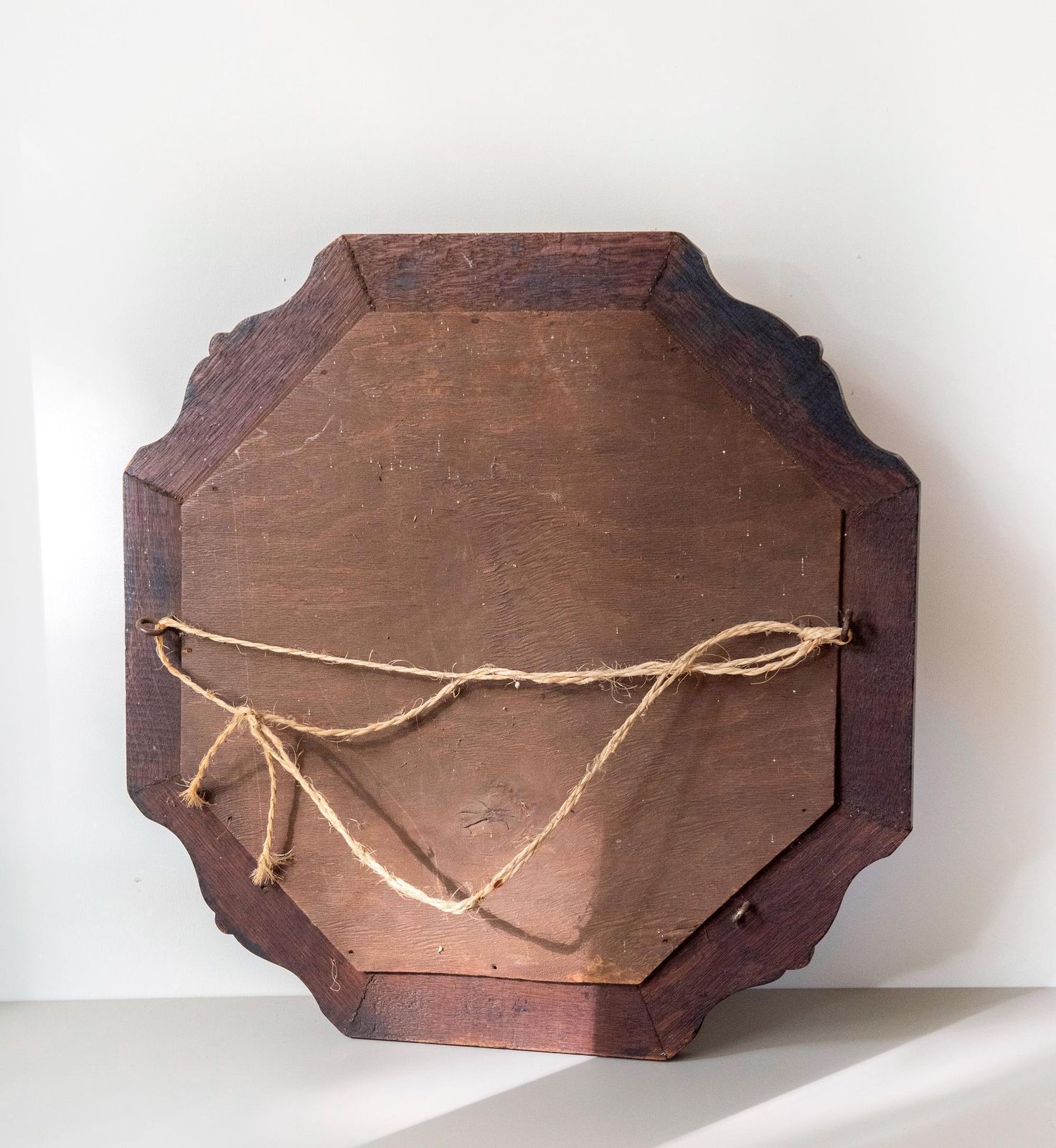 photo furniture Antique Art Deco Octagonal Wall Mirror   Amsterdam School   Carved Dark Wood Mirror   Beveled Glass