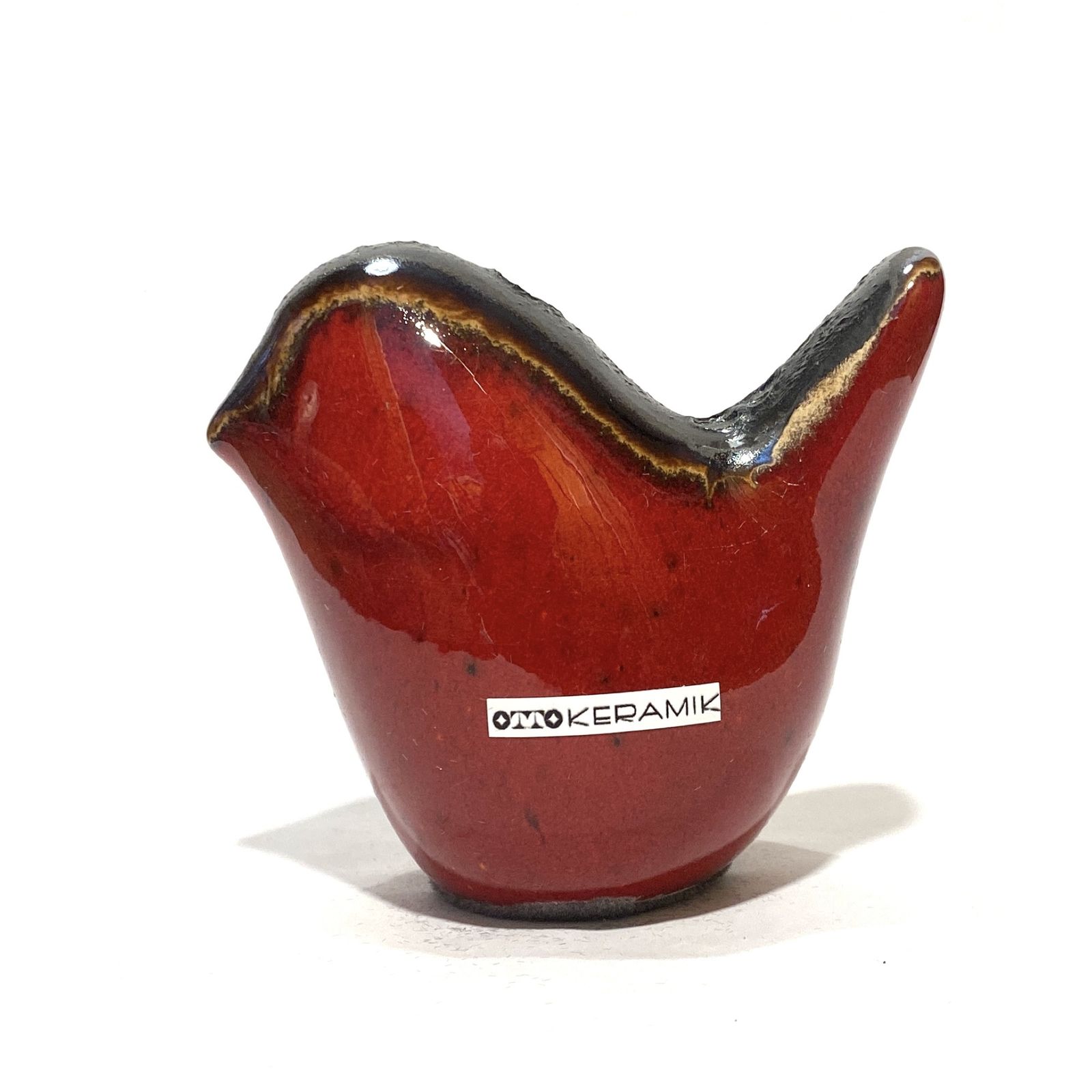 Otto Keramik vogel in rode Fat Lava-glazuur, keramisch ornament in West German Pottery-stijl