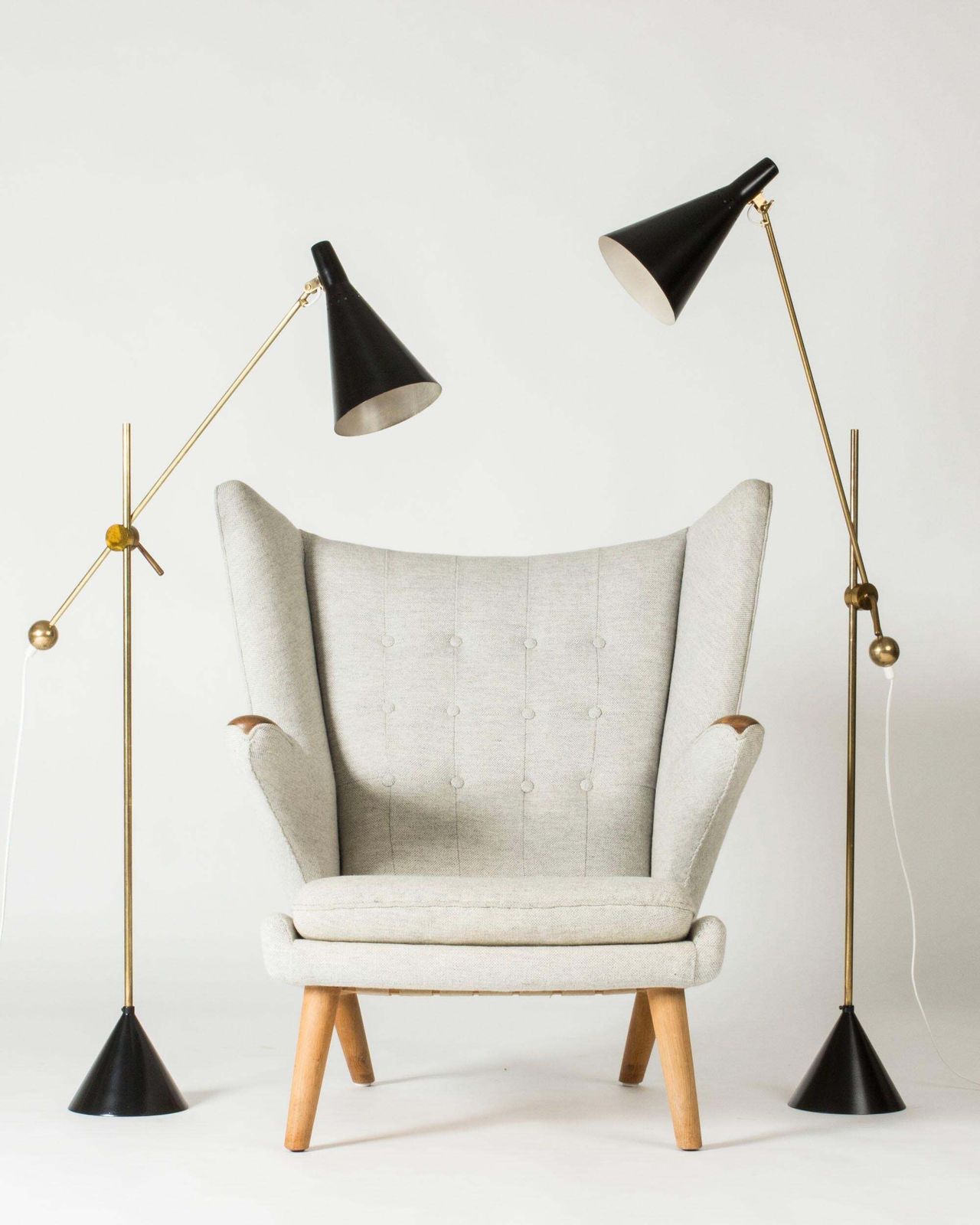 photo for sale Pair Of Midcentury Brass Floor Lamps By Tapio Wirkkala For Idman, Finland, 1950s