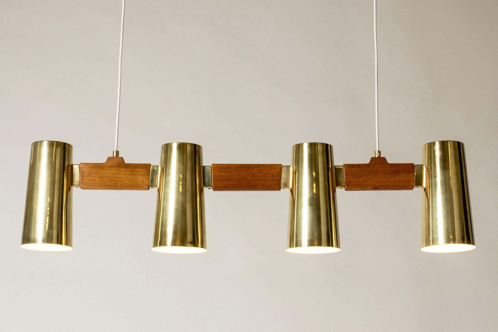 Midcentury Modern Teak And Brass Pendant By Hans Bergström, Sweden, 1950s photo for sale