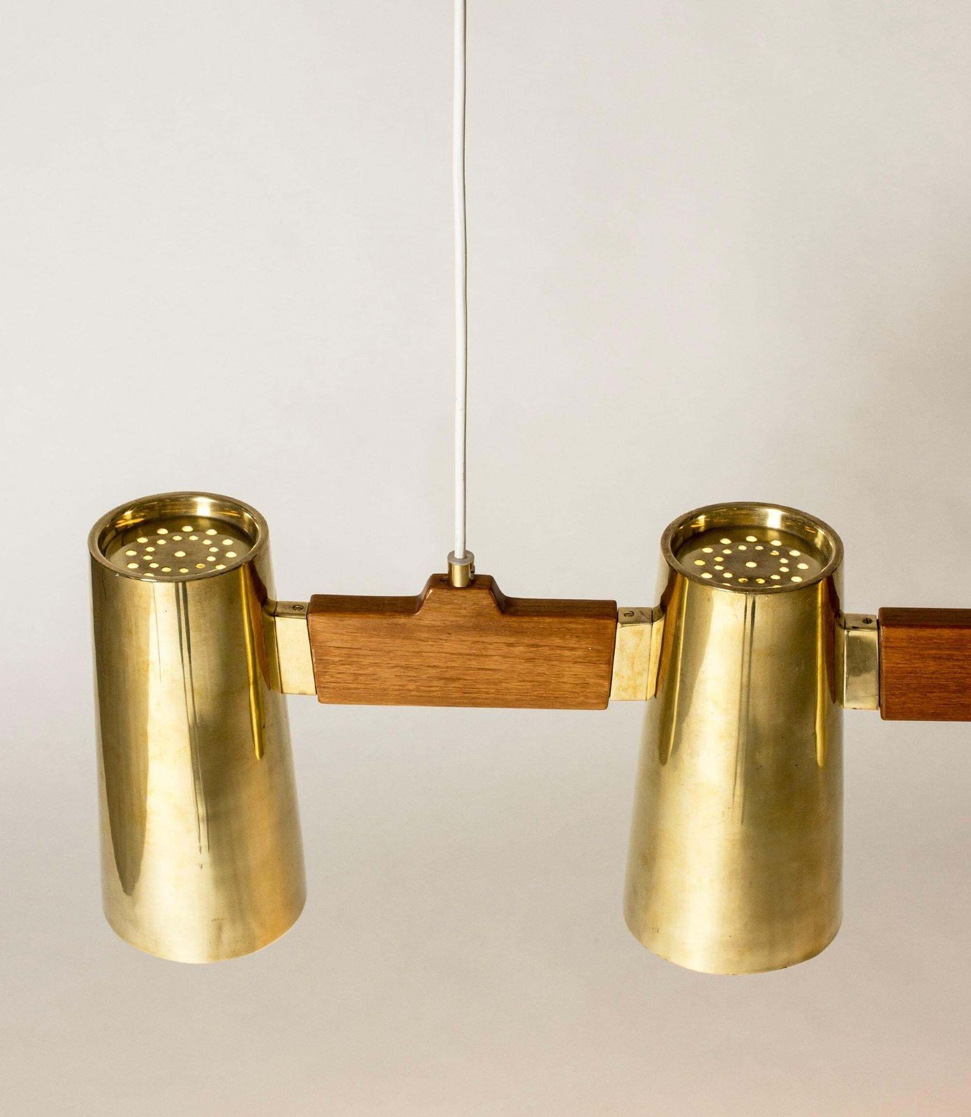 photo for sale Midcentury Modern Teak And Brass Pendant By Hans Bergström, Sweden, 1950s