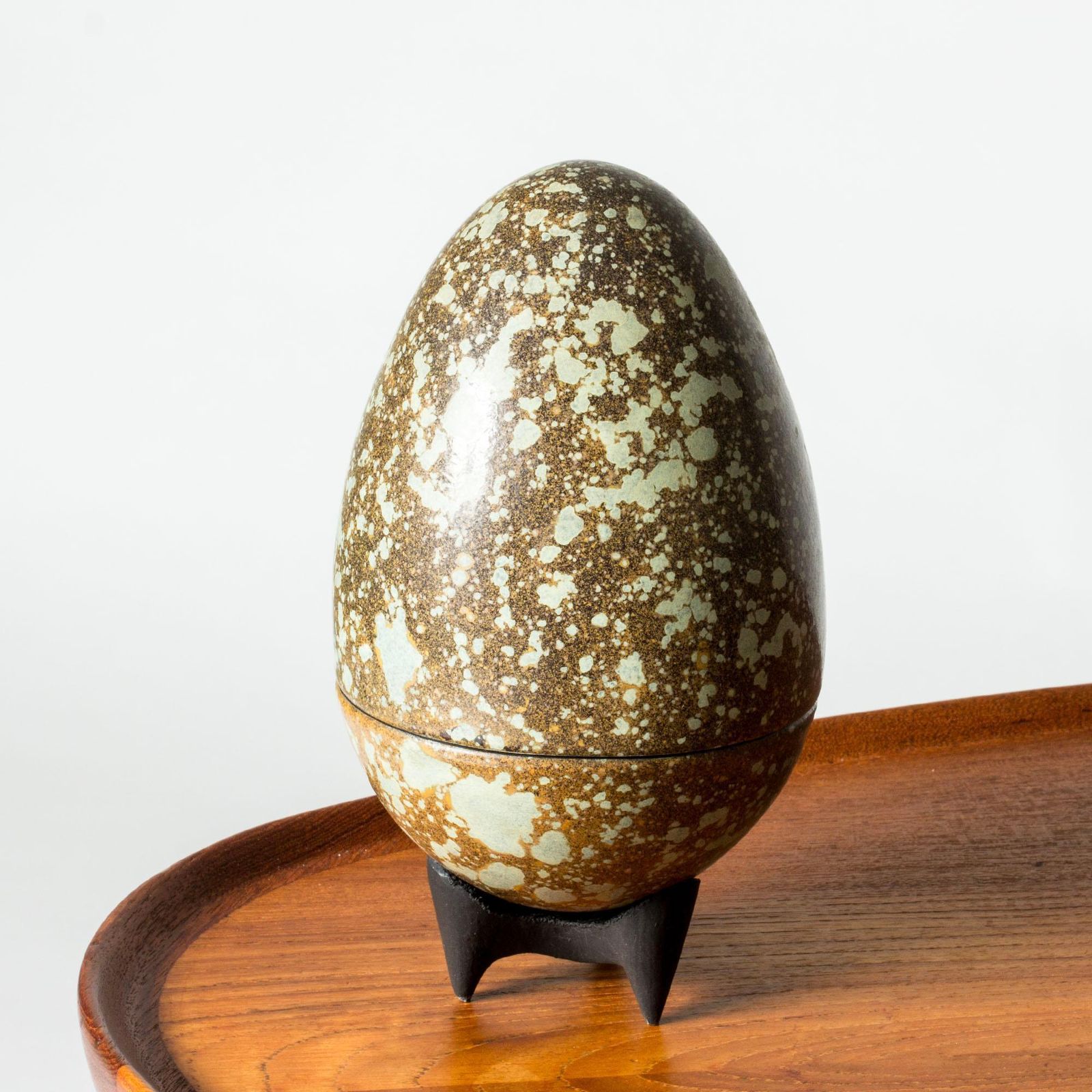 Lidded Faience Egg By Hans Hedberg, Scandinavian Modern Stoneware photo for sale