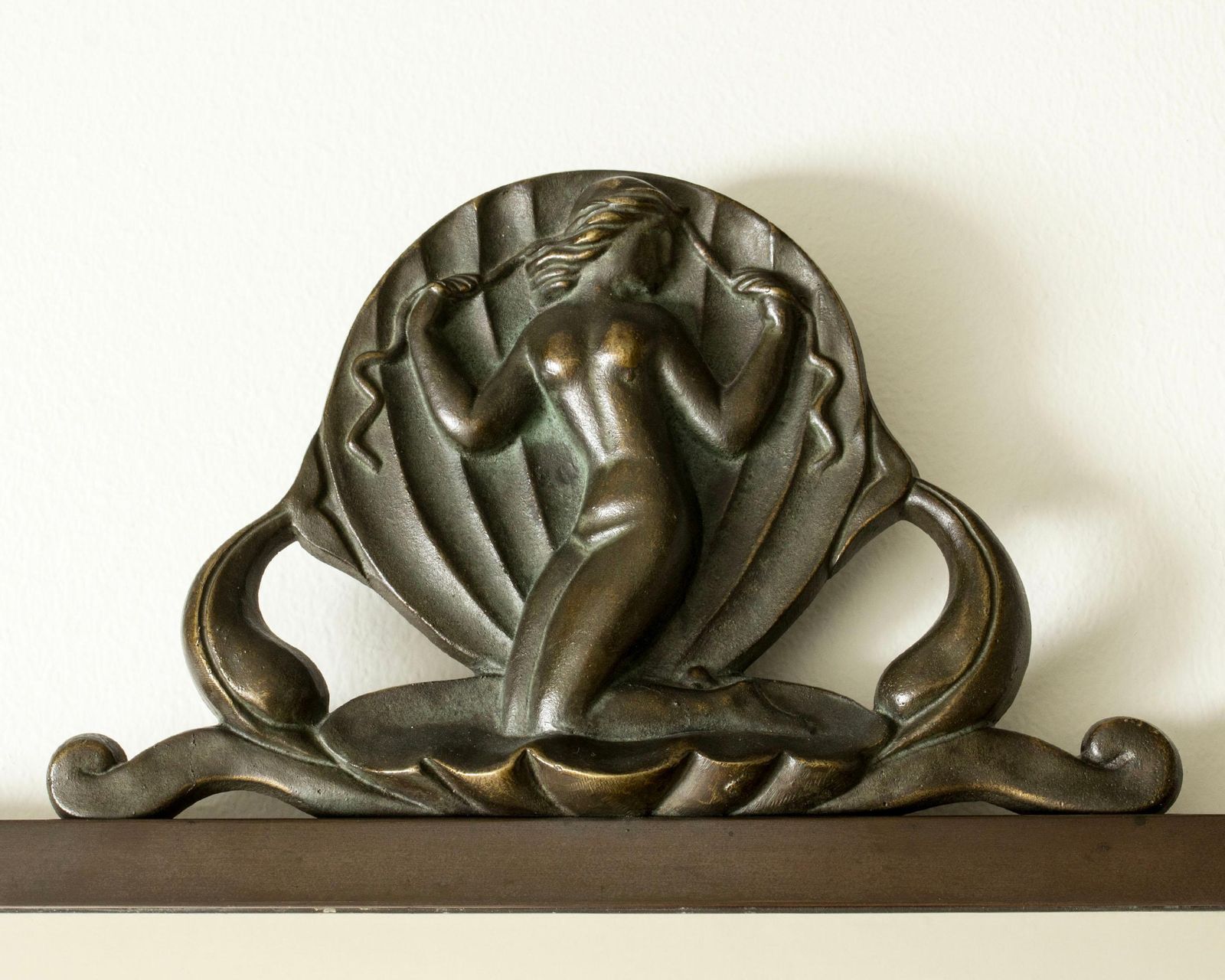 Swedish Grace Bronze Wall Mirror By Oscar Antonsson, Ystad Metall, Sweden, 1930s photo vinterior
