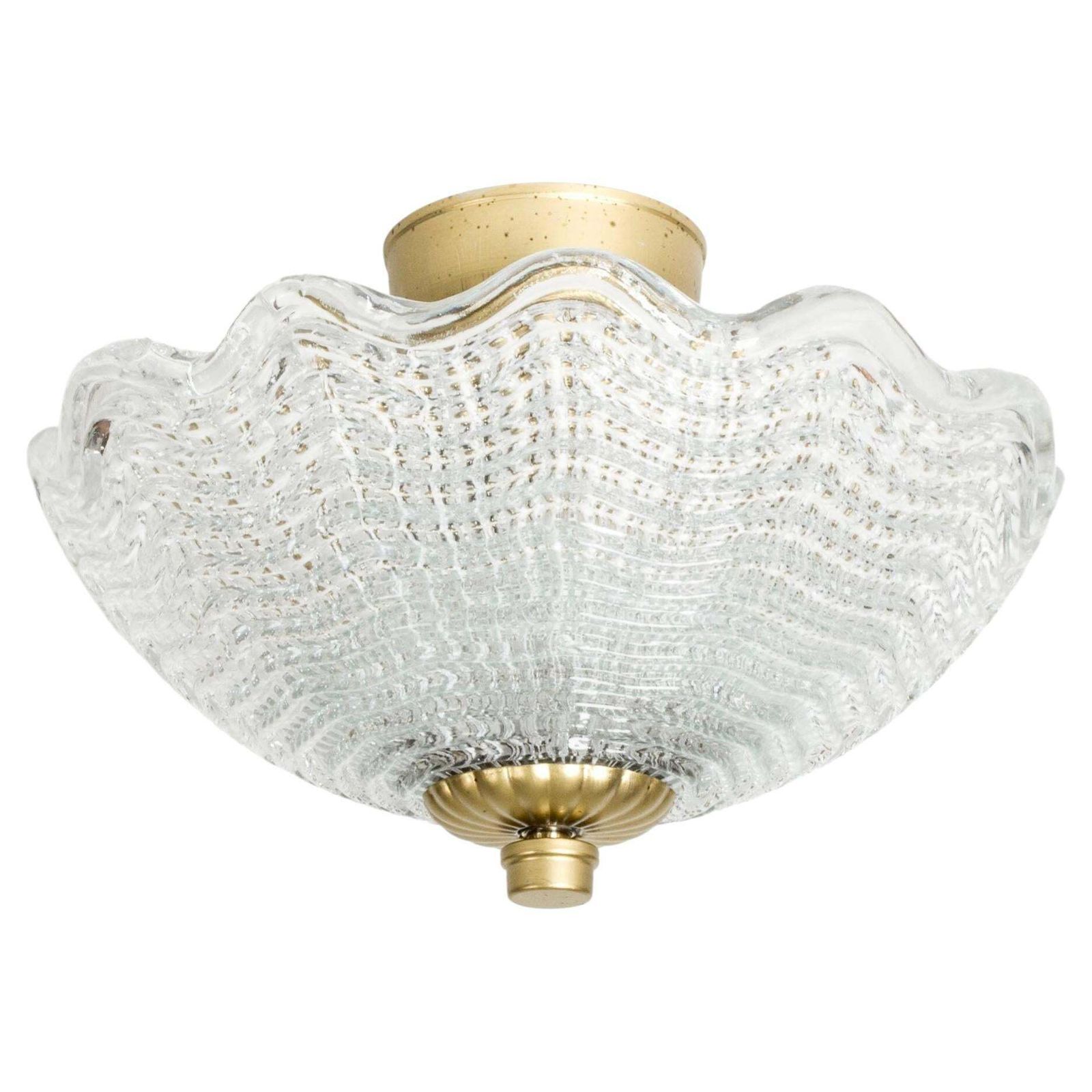 Plafonnier scandinave moderne en verre cristal par Carl Fagerlund, Orrefors, Suède, années 1940