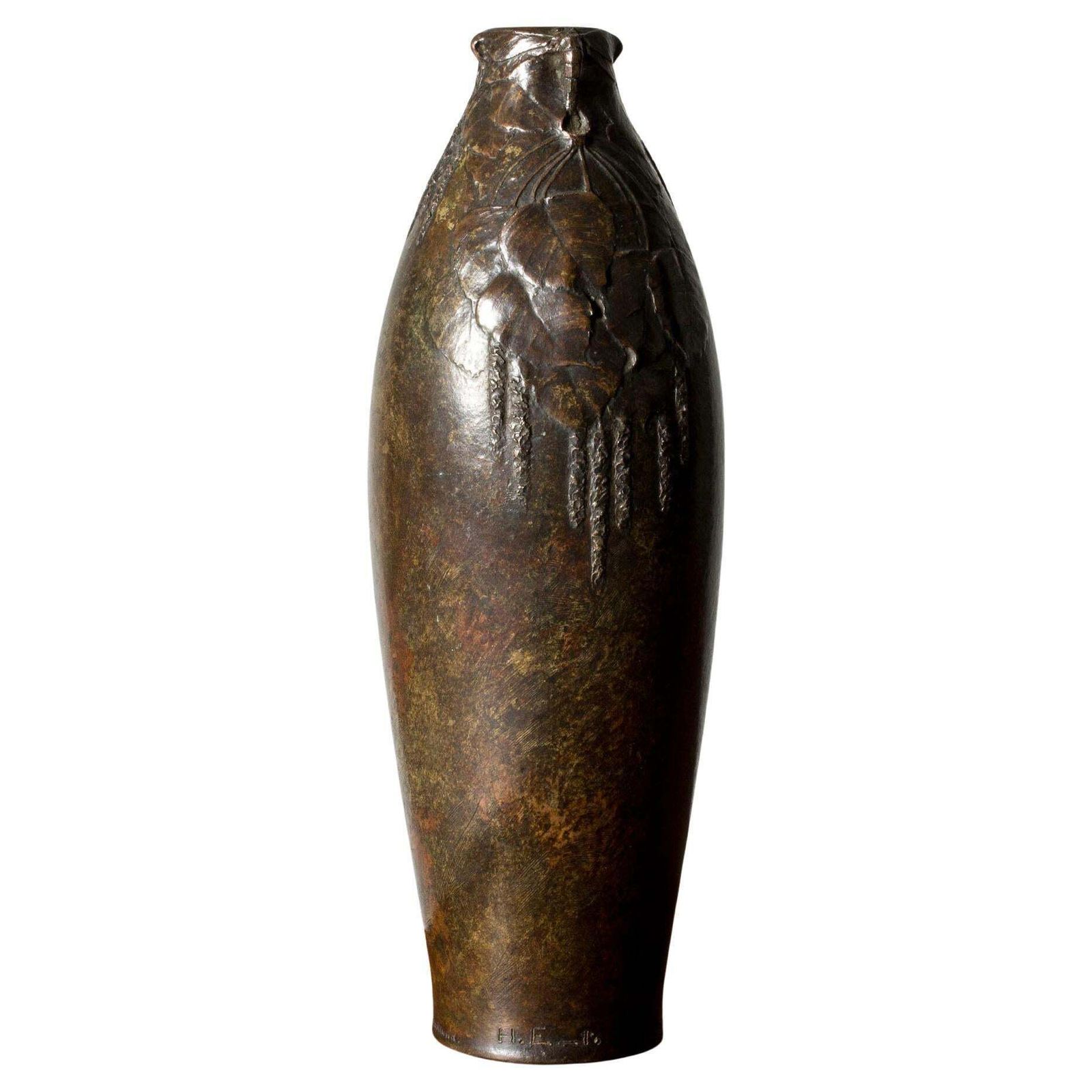 Vase Art Nouveau en bronze par Hugo Elmqvist, Suède, vers 1900