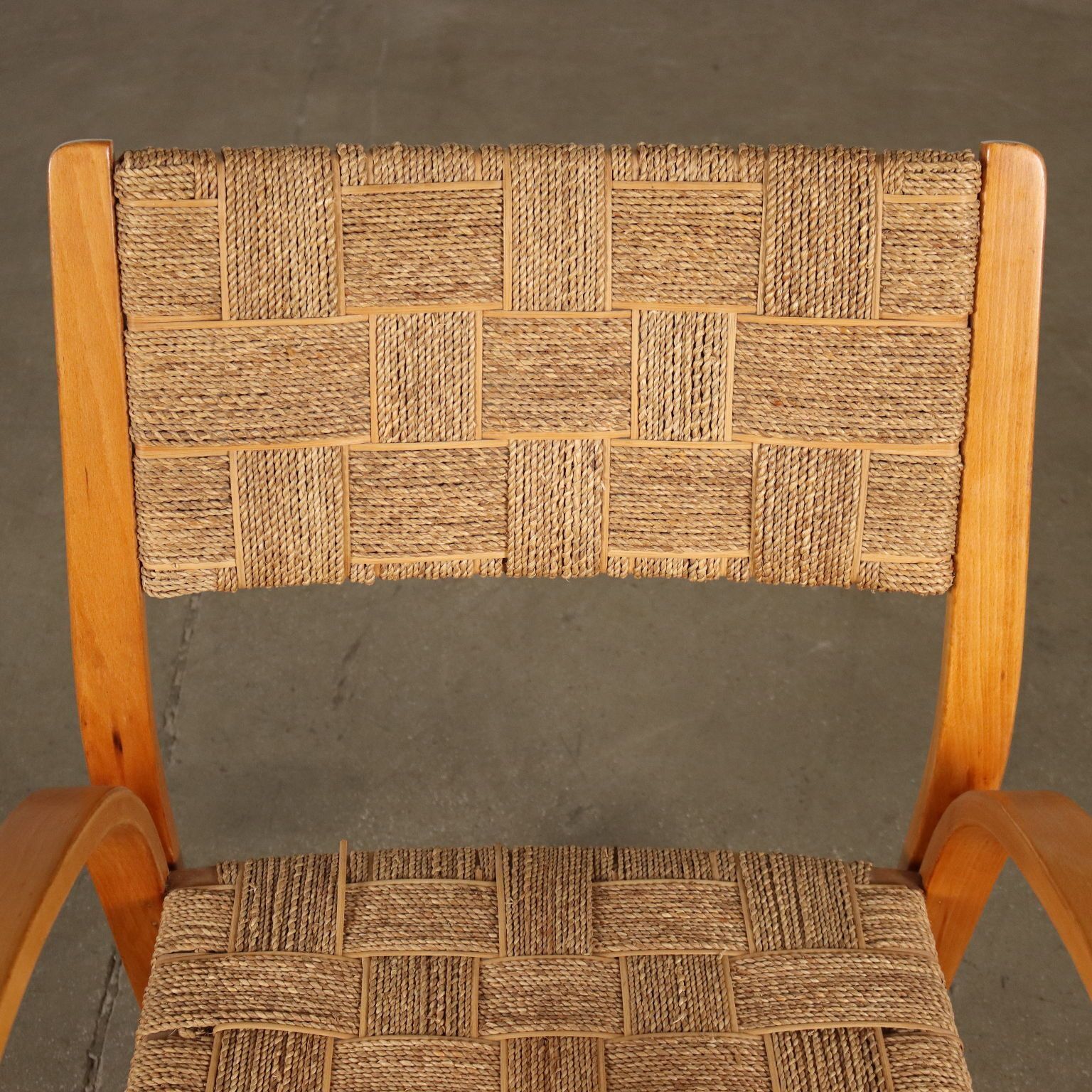 Paire de fauteuils vintage en hêtre et corde tressée, Italie, années 1950 photo Mobilier