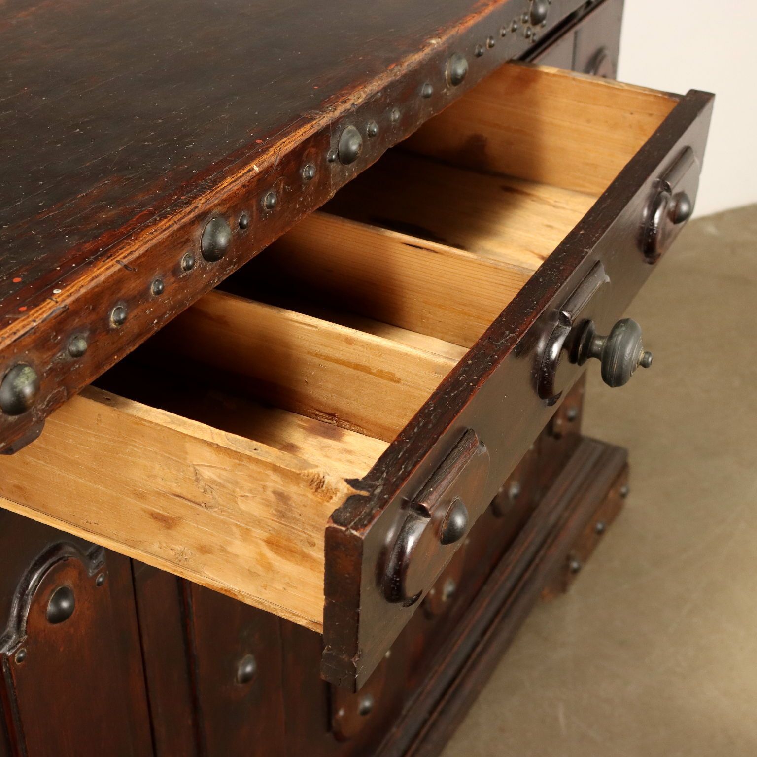 Baroque Walnut Sideboard With Metal Studs   Emilia, 18th Century photo vintage