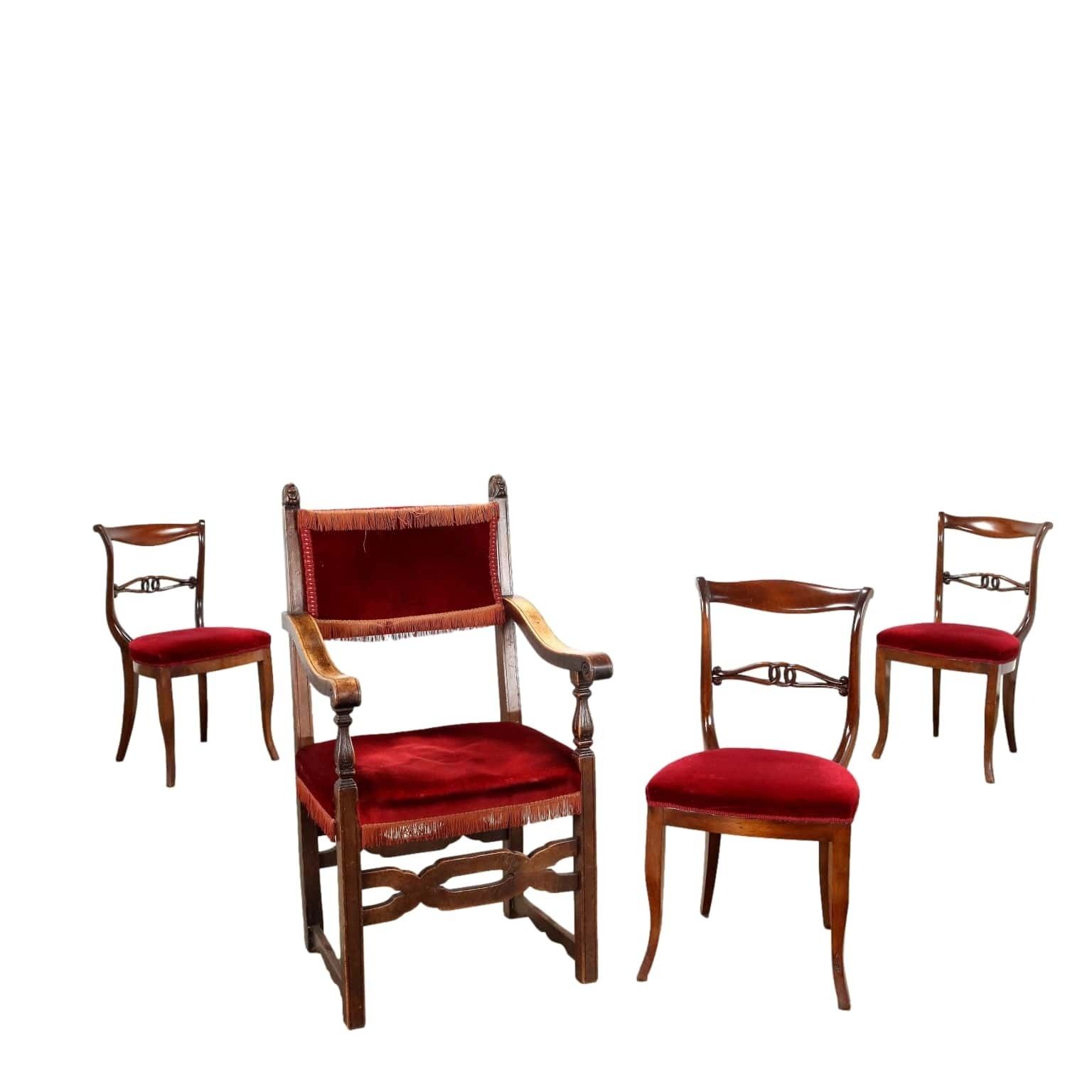 Chaise haute néo-renaissance en noyer avec chaises Rococo