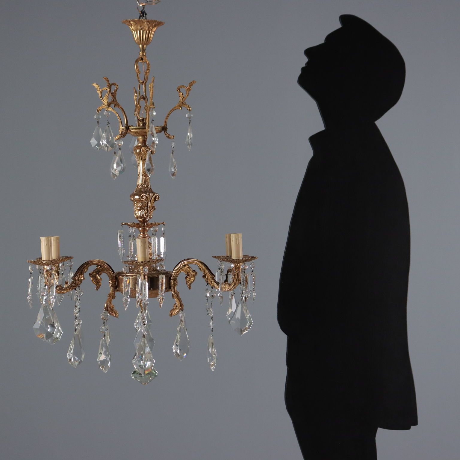 Chandelier Rococo Style Bronze Crystal Italy XX Century photo for sale