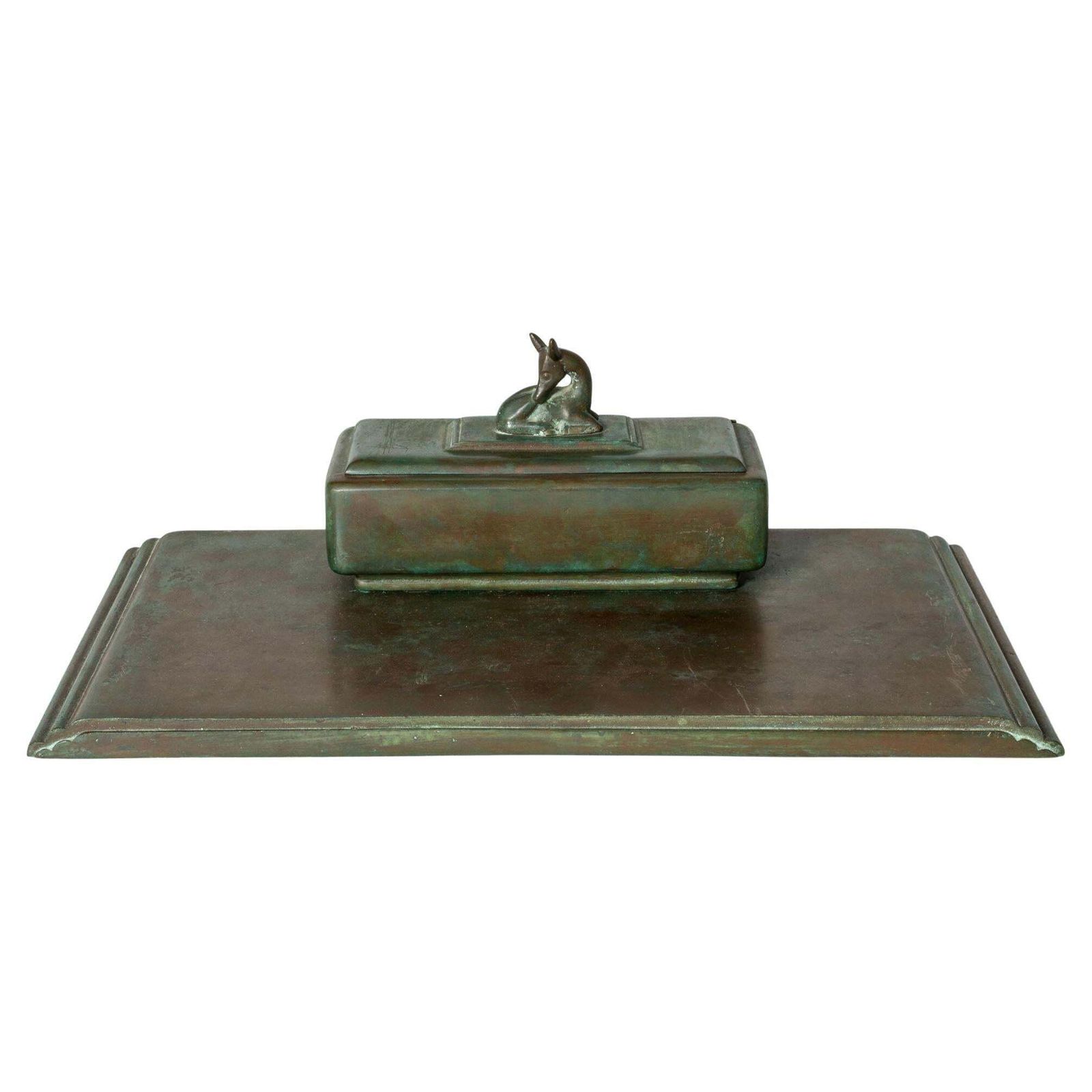 Modernistisch functionalistisch bronzen inktpot, Sune Bäckström, Zweden, jaren 1930
