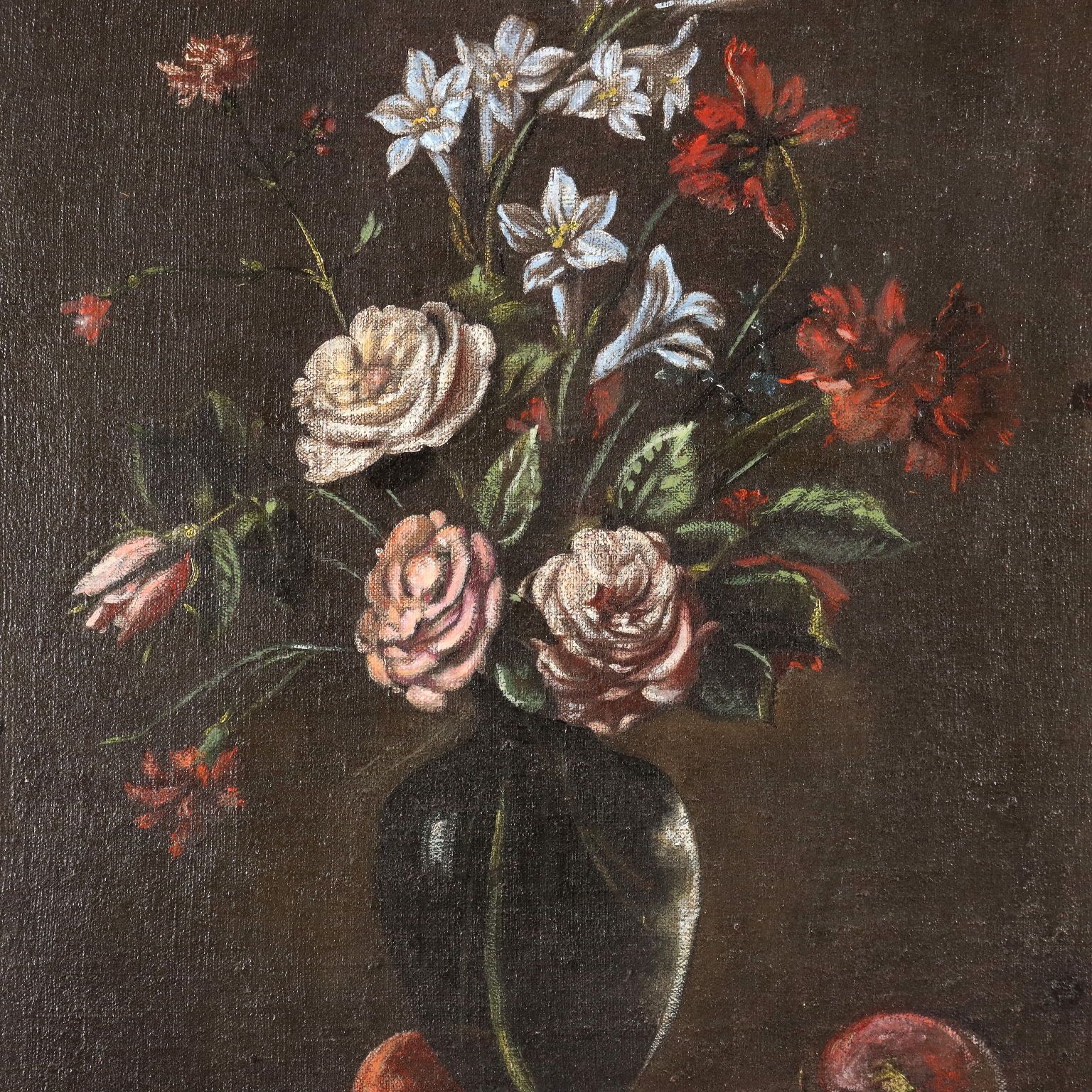 Peinture d'époque, huile sur toile, fleurs et fruits, XIXe siècle photo for sale