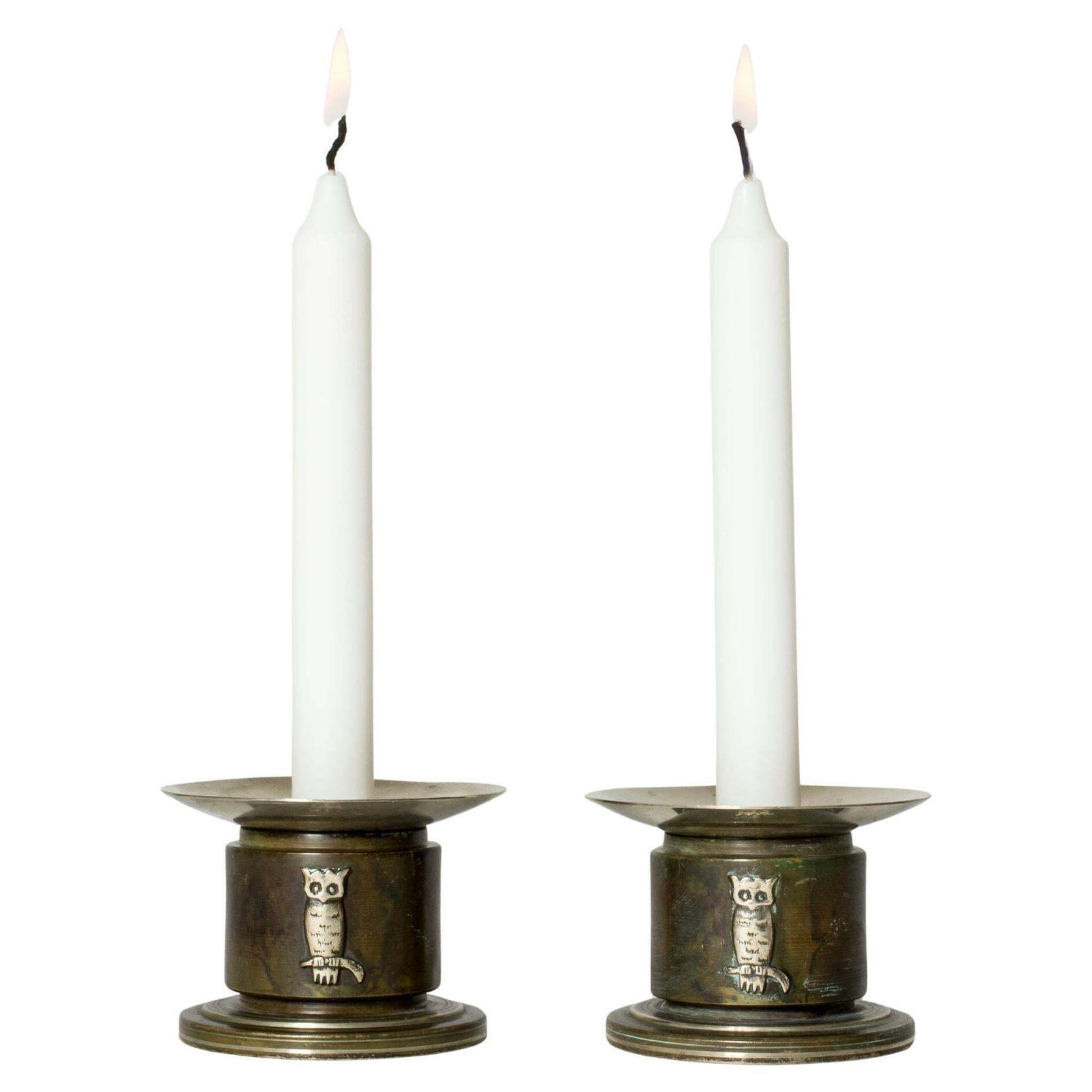 Modernistische functionalist bronzen kandelaars van Orio, Zweden, jaren 1930