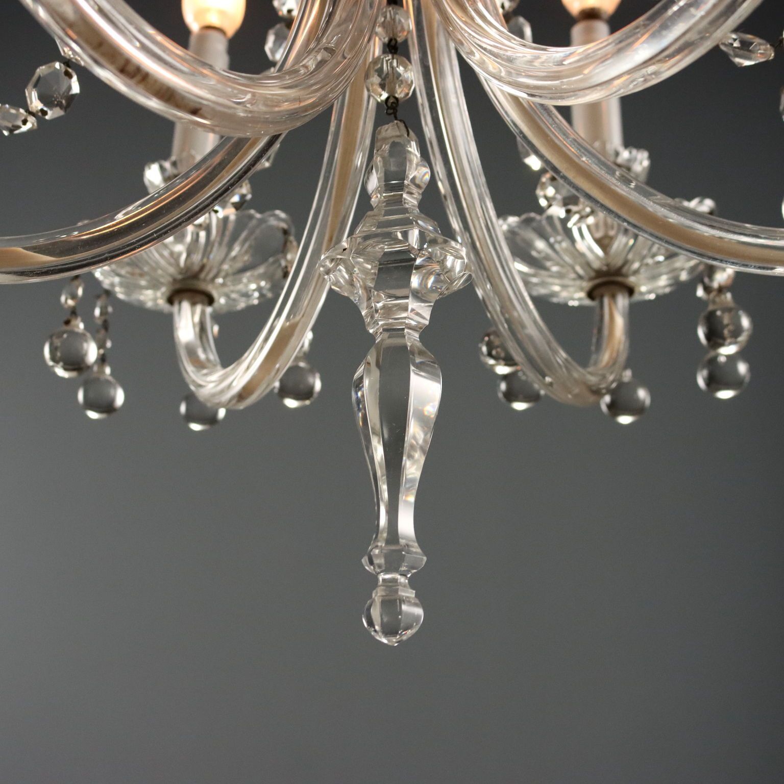 Antique Chandelier Glass 6 Lights Bobeches Italy XX Century photo 600.0