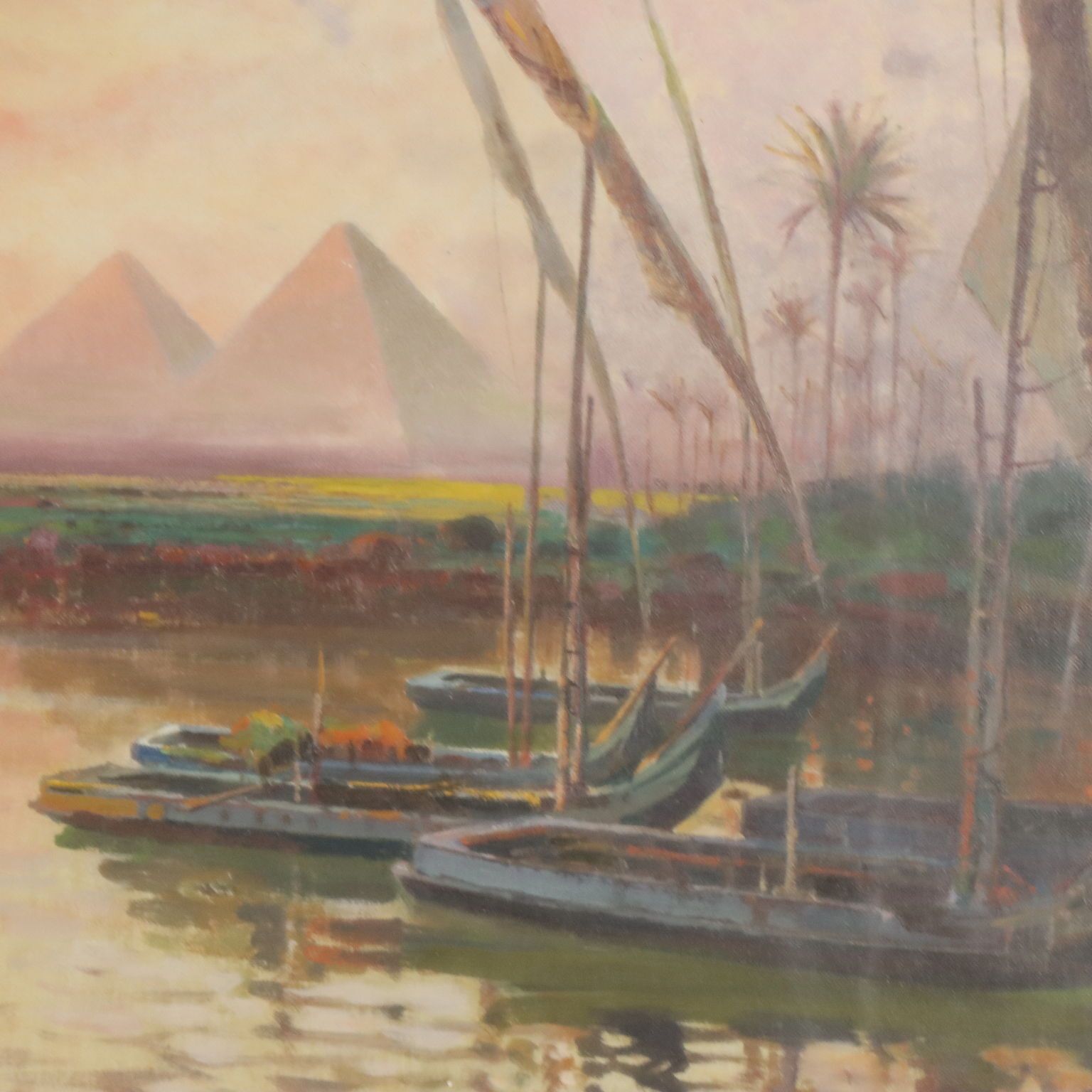 Peinture, paysage exotique avec pyramides et personnages photo 810.0