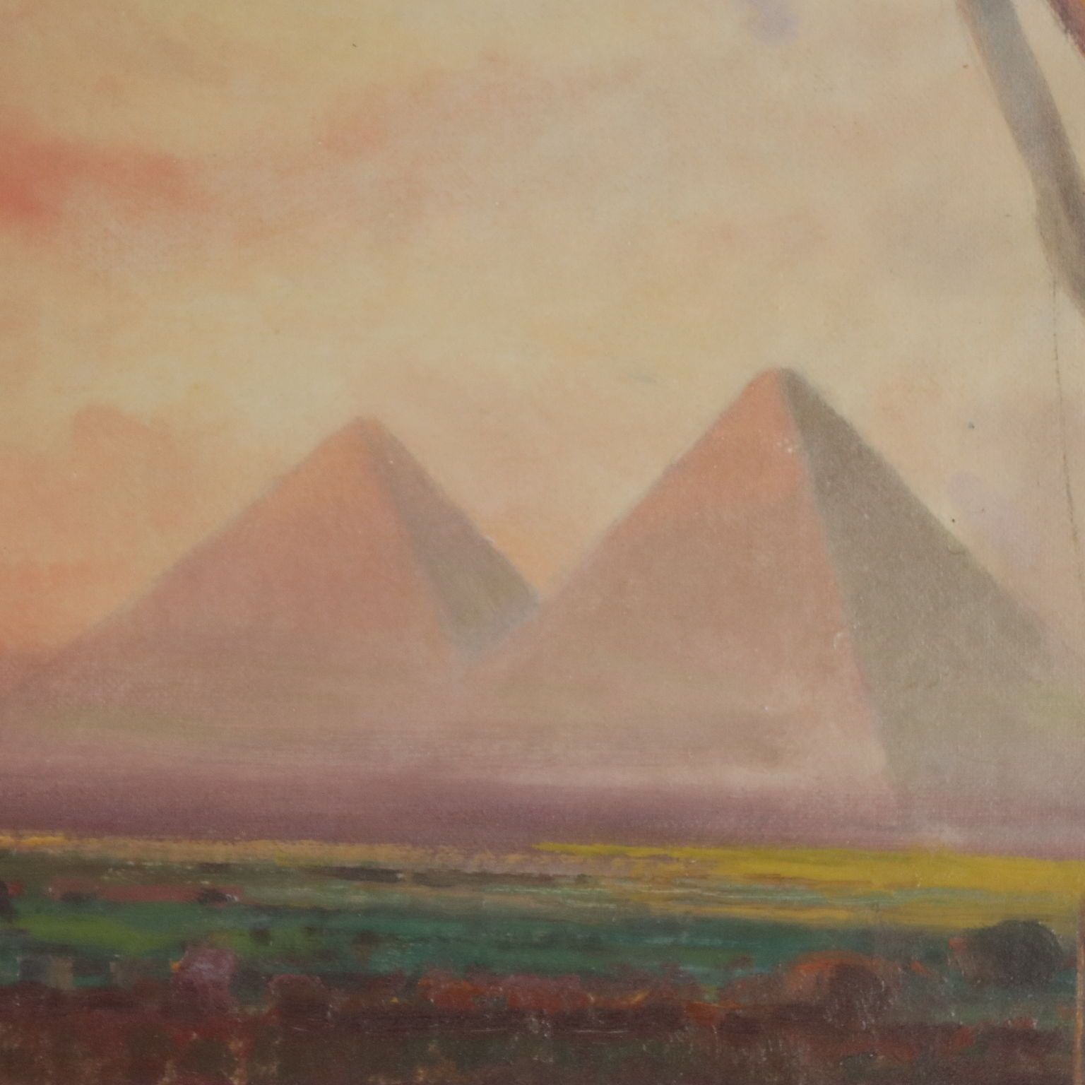 Peinture, paysage exotique avec pyramides et personnages photo buy