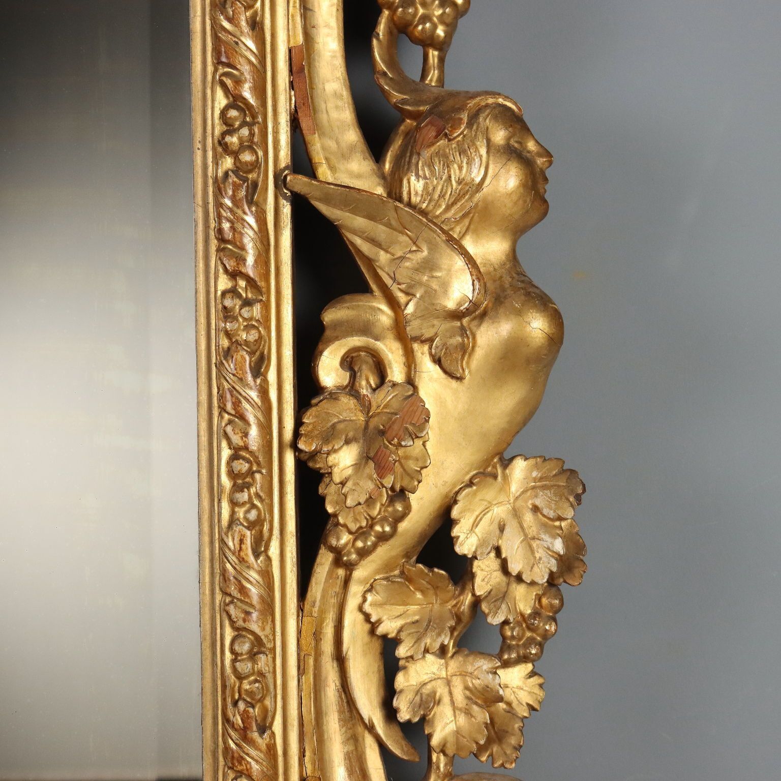 Miroir baroque en bois sculpté doré, Italie, XIXe siècle photo vintage