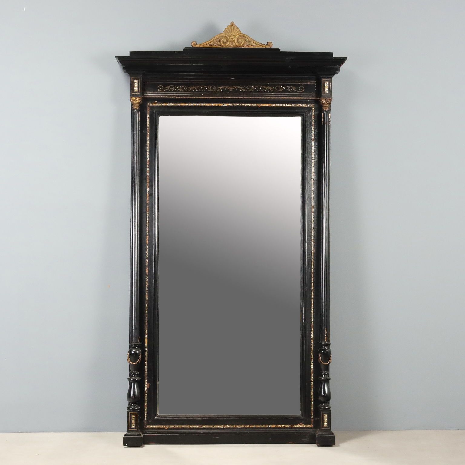 Antique Mirror Ebonized Wood Inalys Italy XIX Century