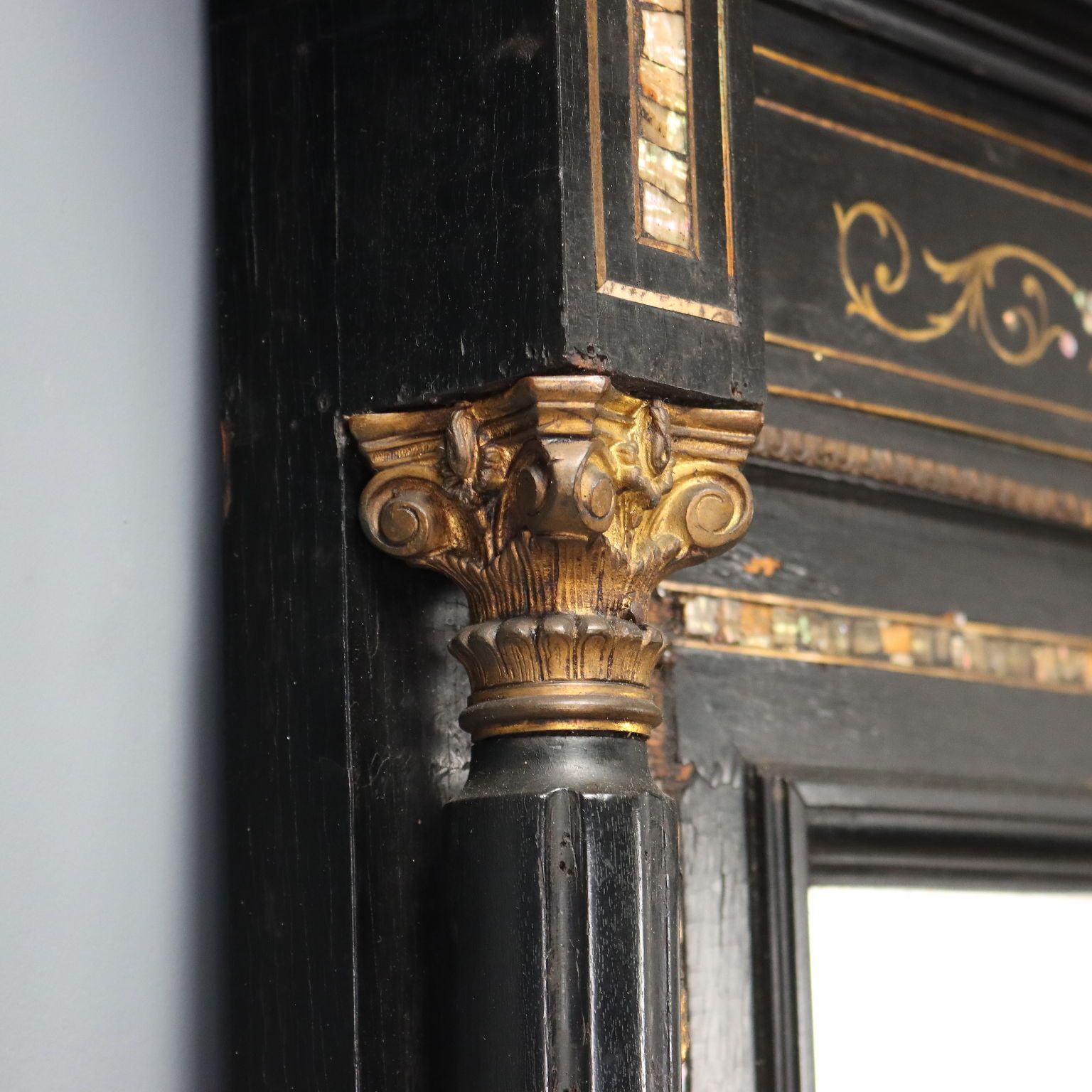 Antique Mirror Ebonized Wood Inalys Italy XIX Century photo vinterior