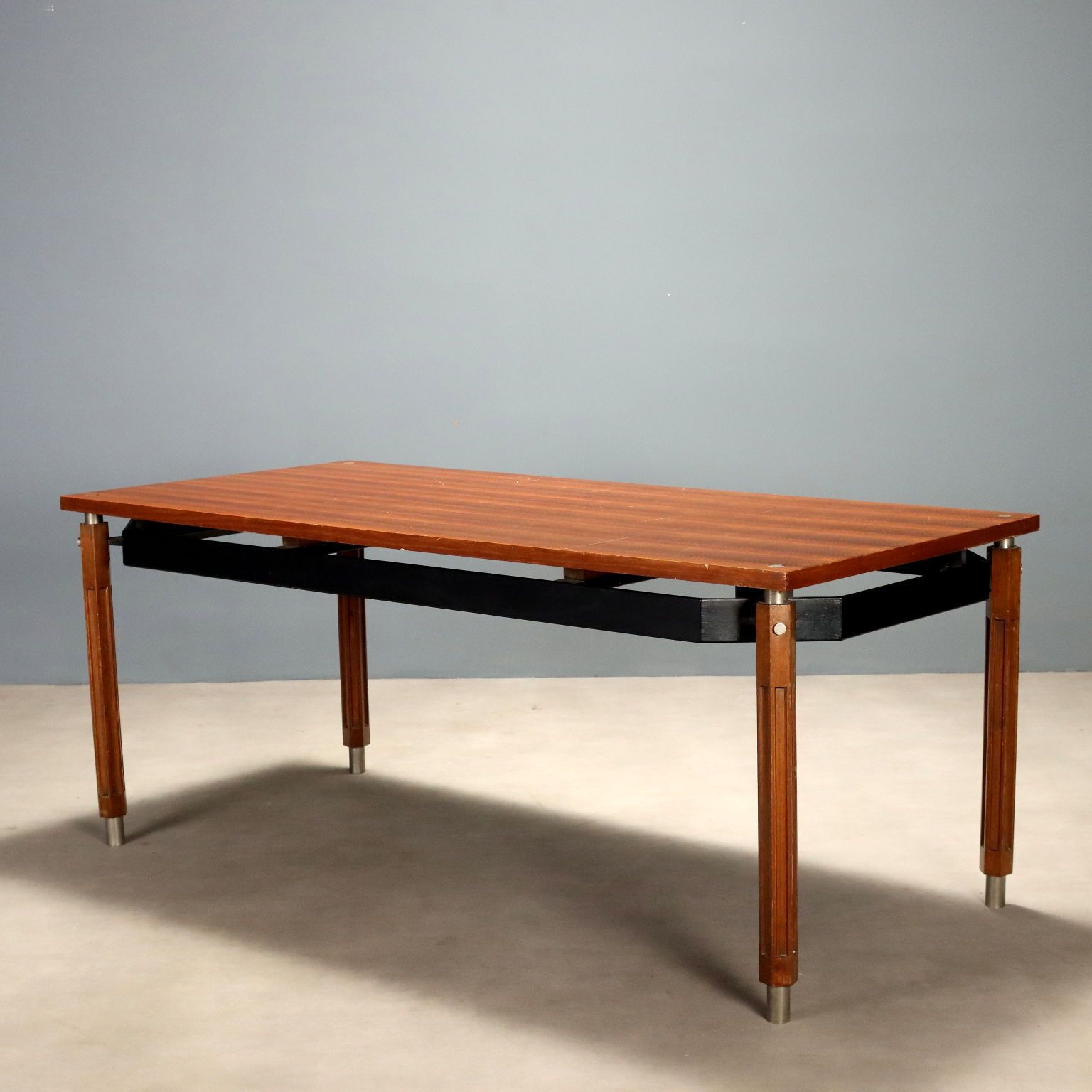 Vintage Table Beech Mahogany Aluminium Design Italy 1960s