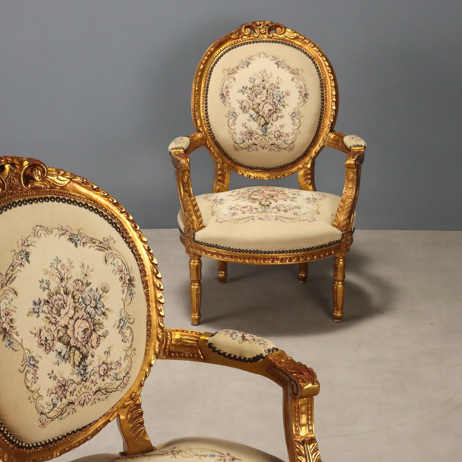 Pair Of Gilt Neoclassical Armchairs photo for sale