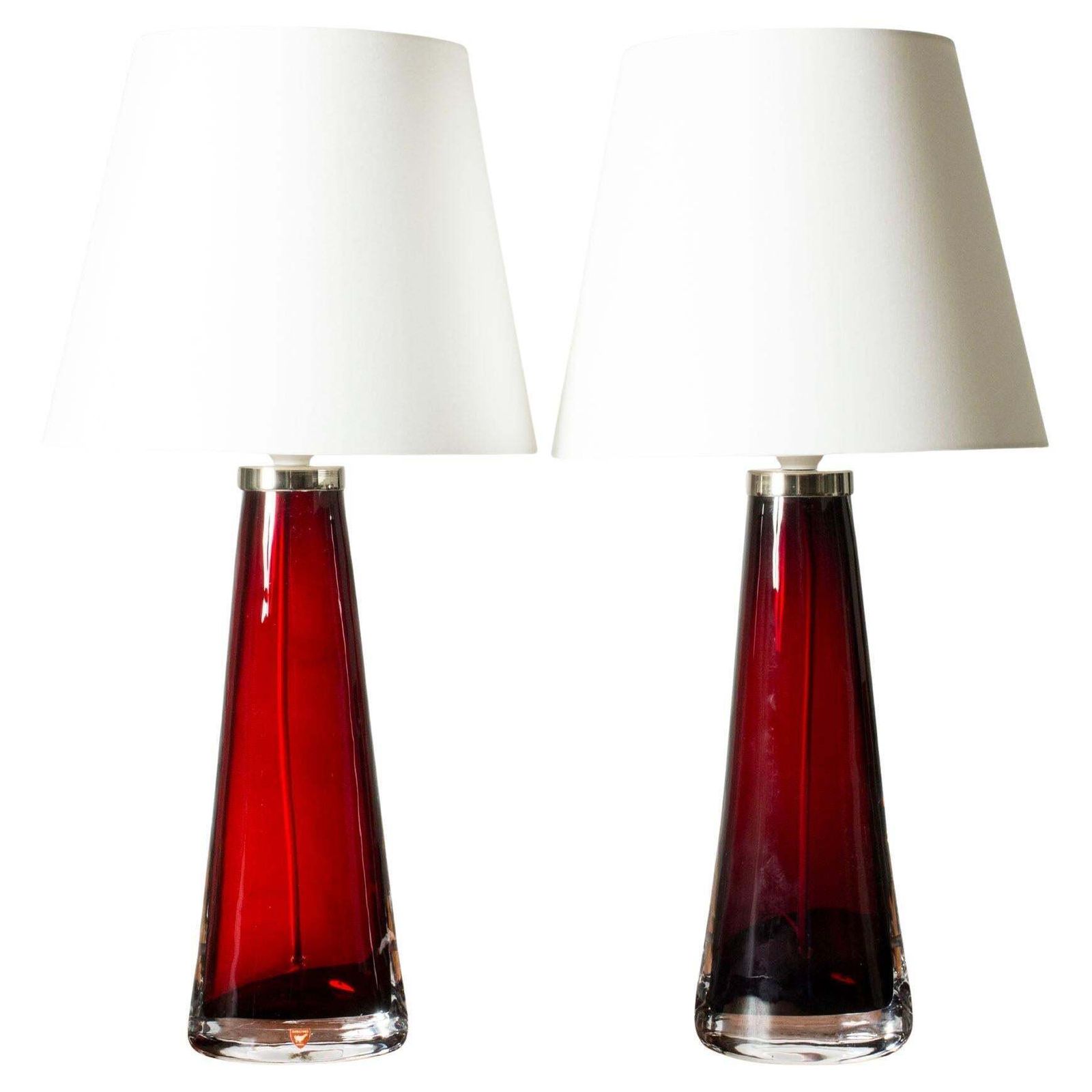 Lampes de table mid-century en verre par Carl Fagerlund, Orrefors, Suède, années 1960