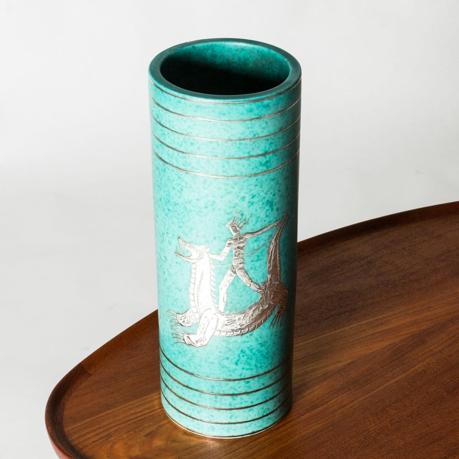 Vase en grès « Argenta » mid-century par Wilhelm Kåge, Gustavsberg, Suède, années 1940 photo furniture