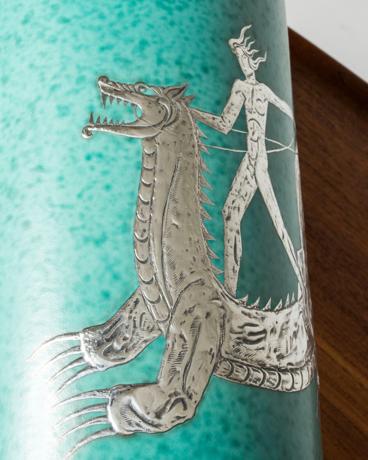 Vase en grès « Argenta » mid-century par Wilhelm Kåge, Gustavsberg, Suède, années 1940 photo vintage