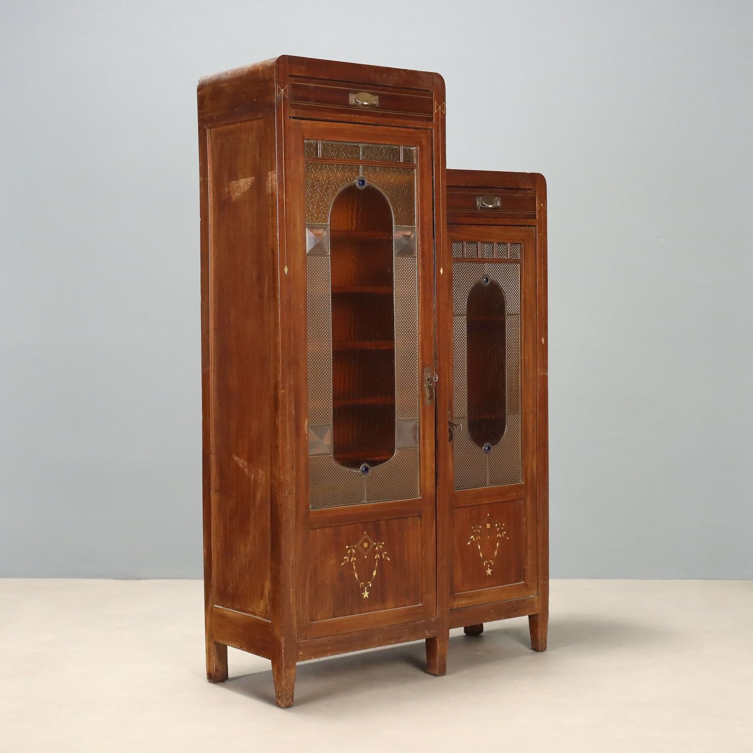 Mahogany Office Cabinet With Stained Glass