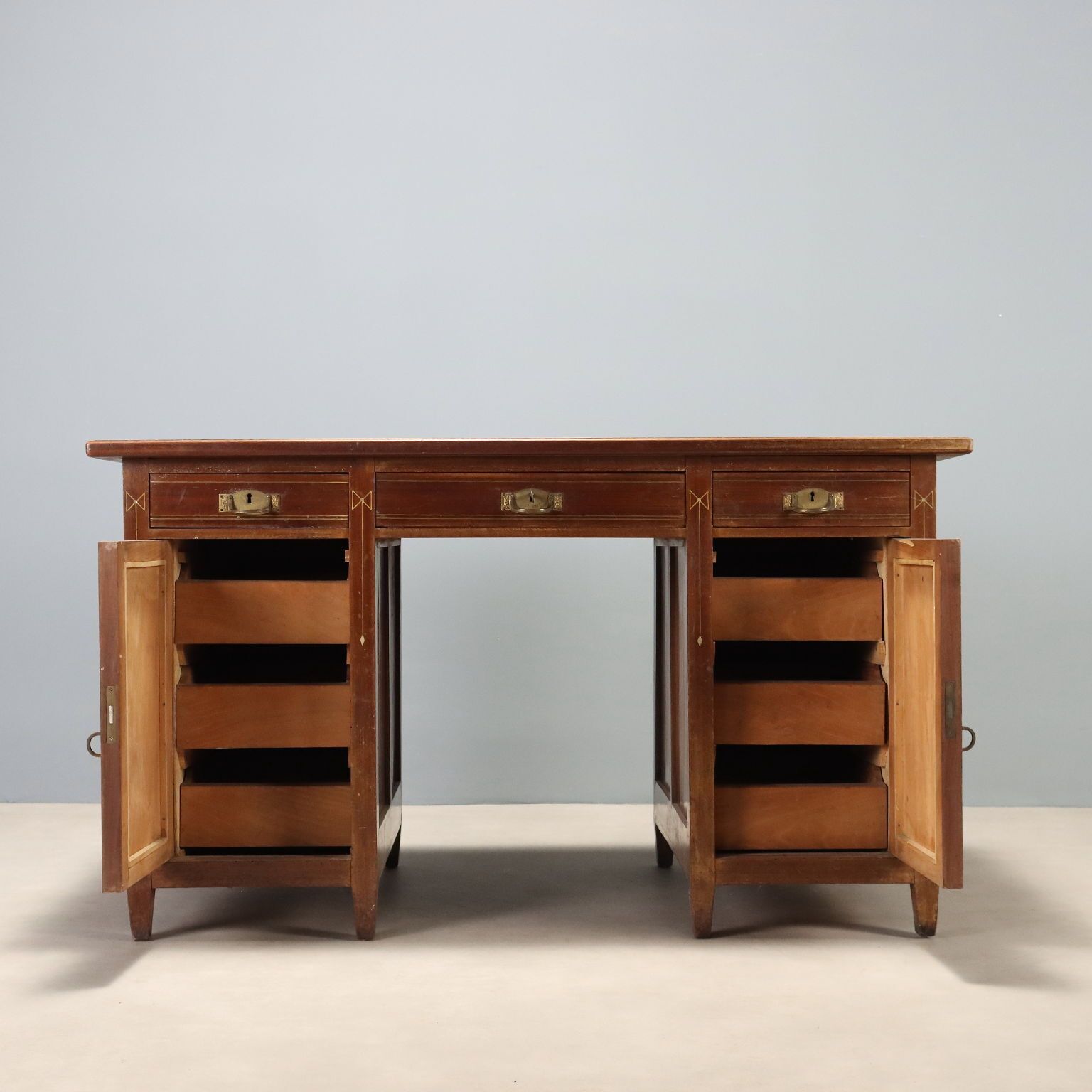 Liberty Mahogany Desk With Leather And Inlays photo for sale