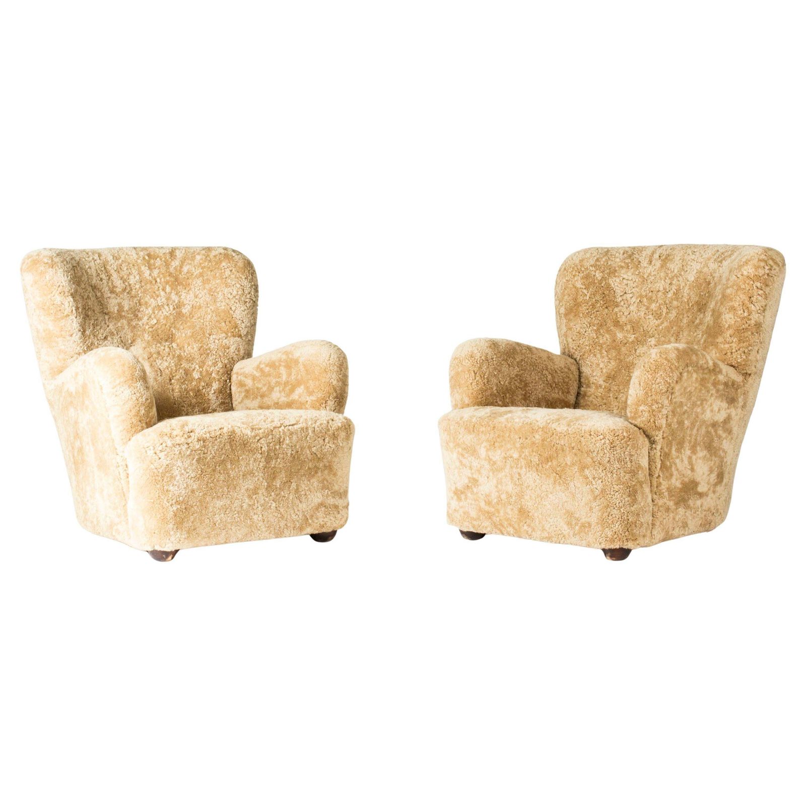 Mid-century Modern Sheepskin Lounge Chairs, Denmark, jaren 1930