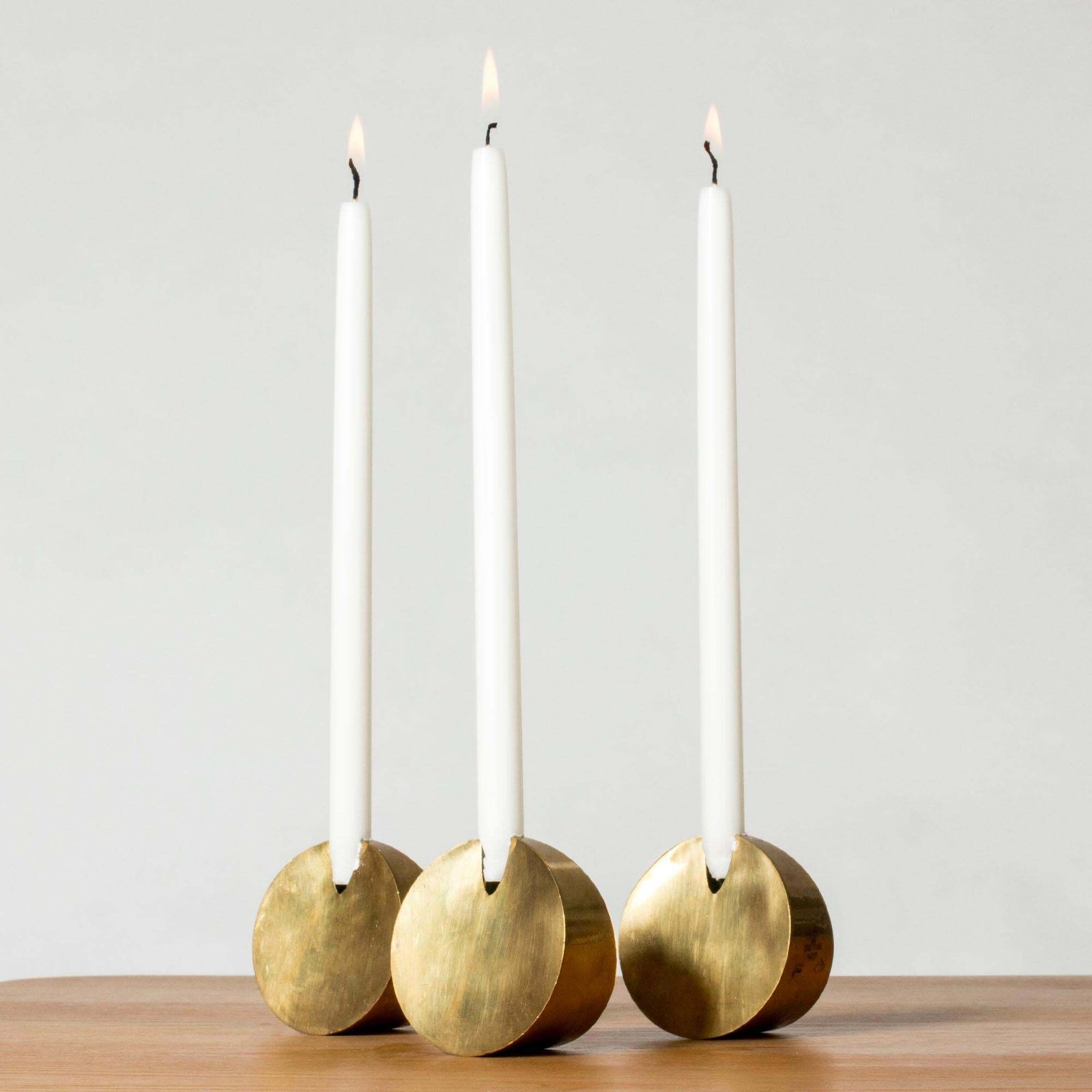Unique Midcentury Brass Candleholders, Pierre Forssell, Skultuna, 1967 photo for sale