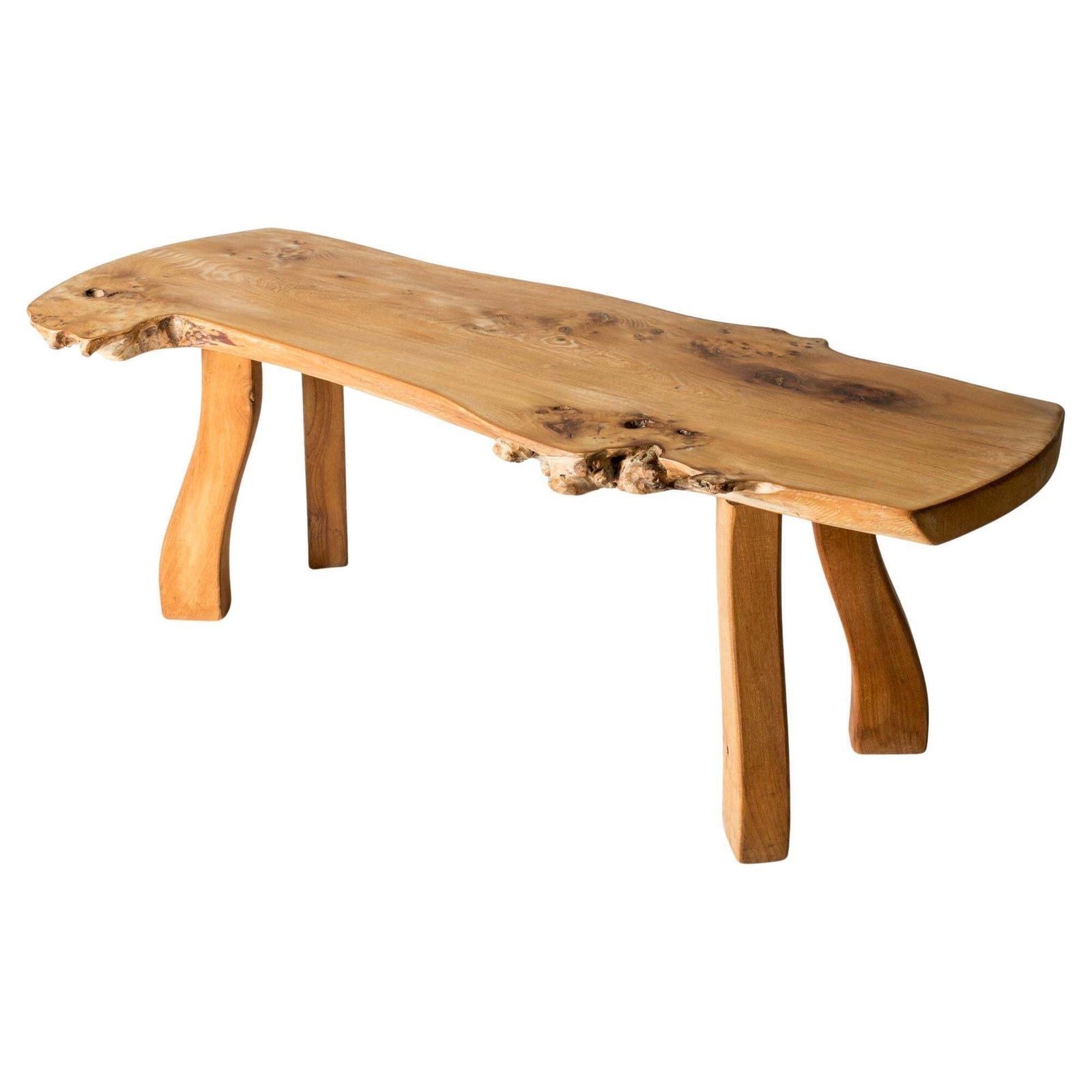 Organische salontafel met live edge in iepenhout, Carl Axel Beijbom, Zweden, 1967