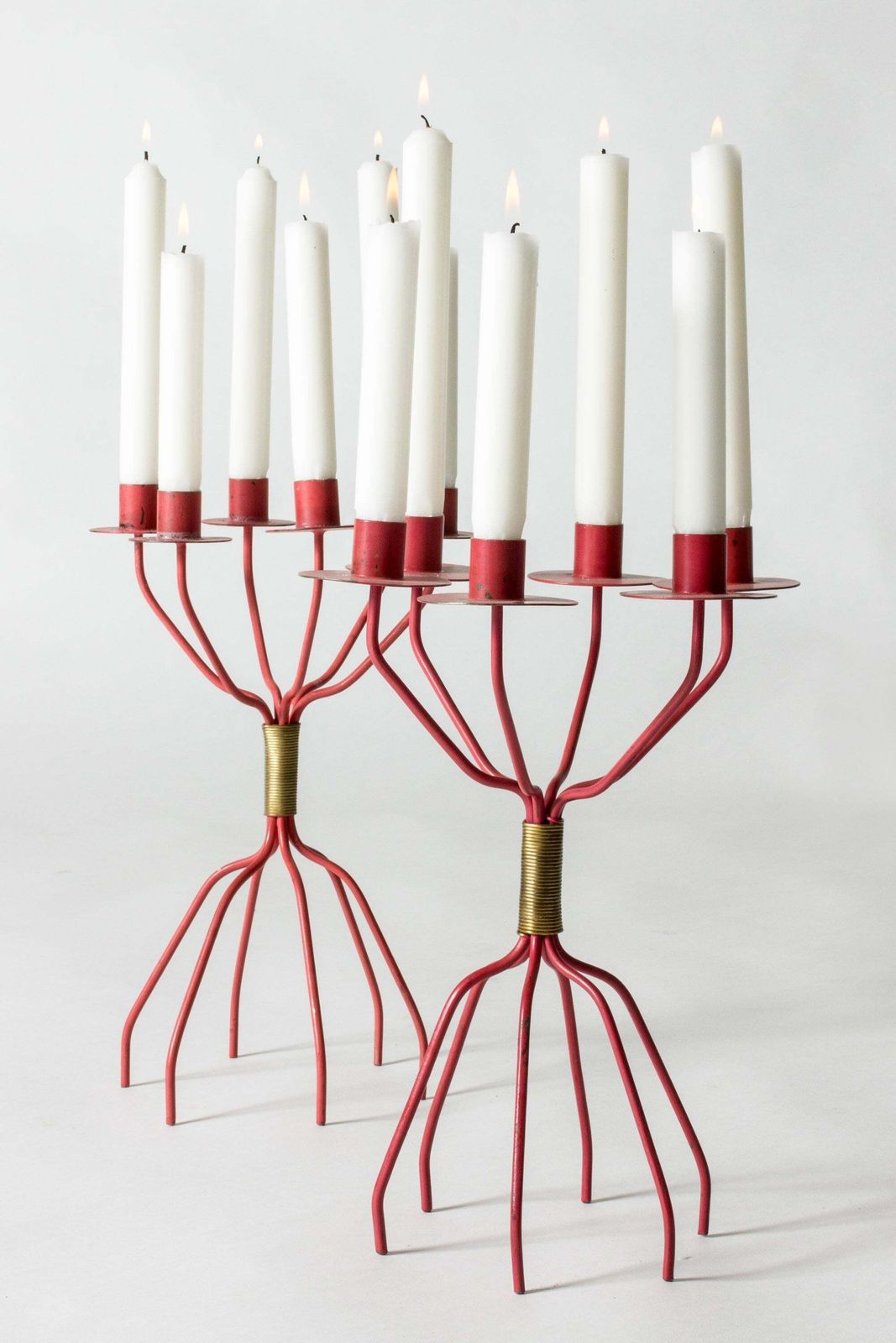 Rare Scandinavian Modern Metal Candelabras By Hans Agne Jakobsson, 1950s photo for sale