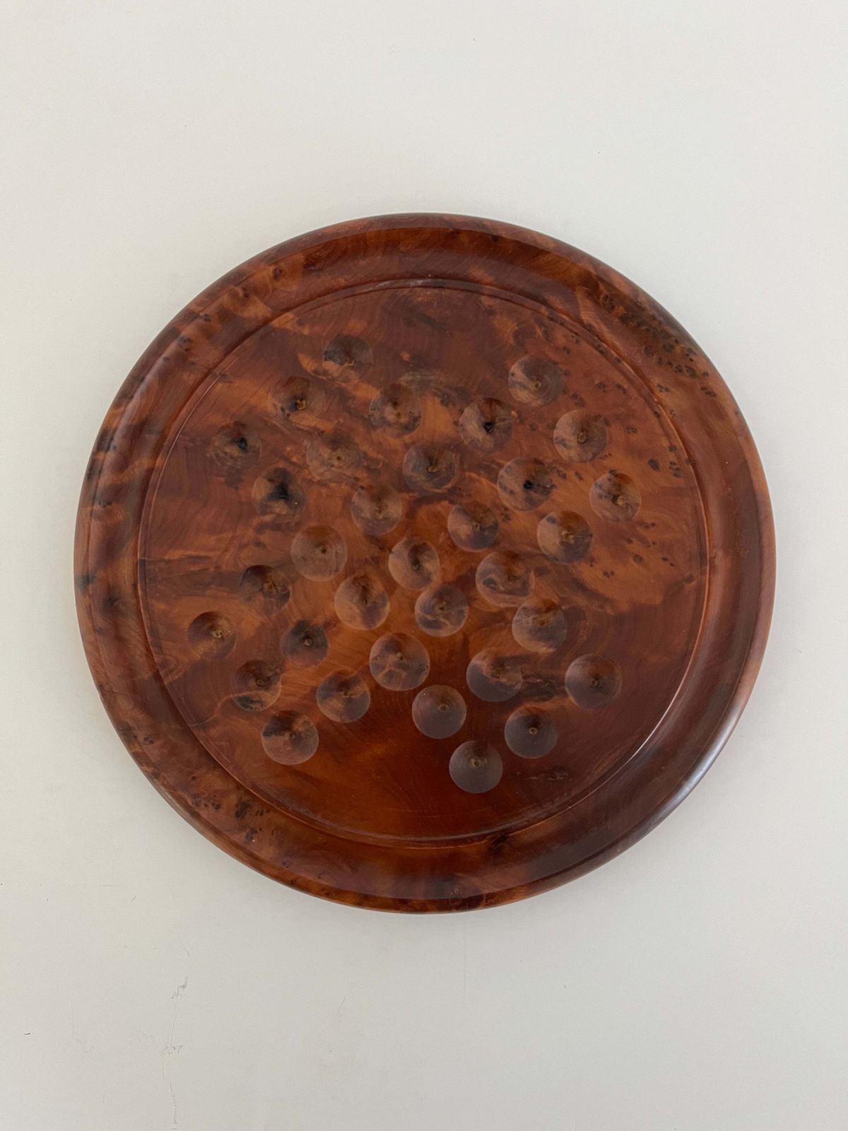 Marble Solitaire Board Game With 33 Handmade 19th Century Clay Or Stone Marbles. photo vintage