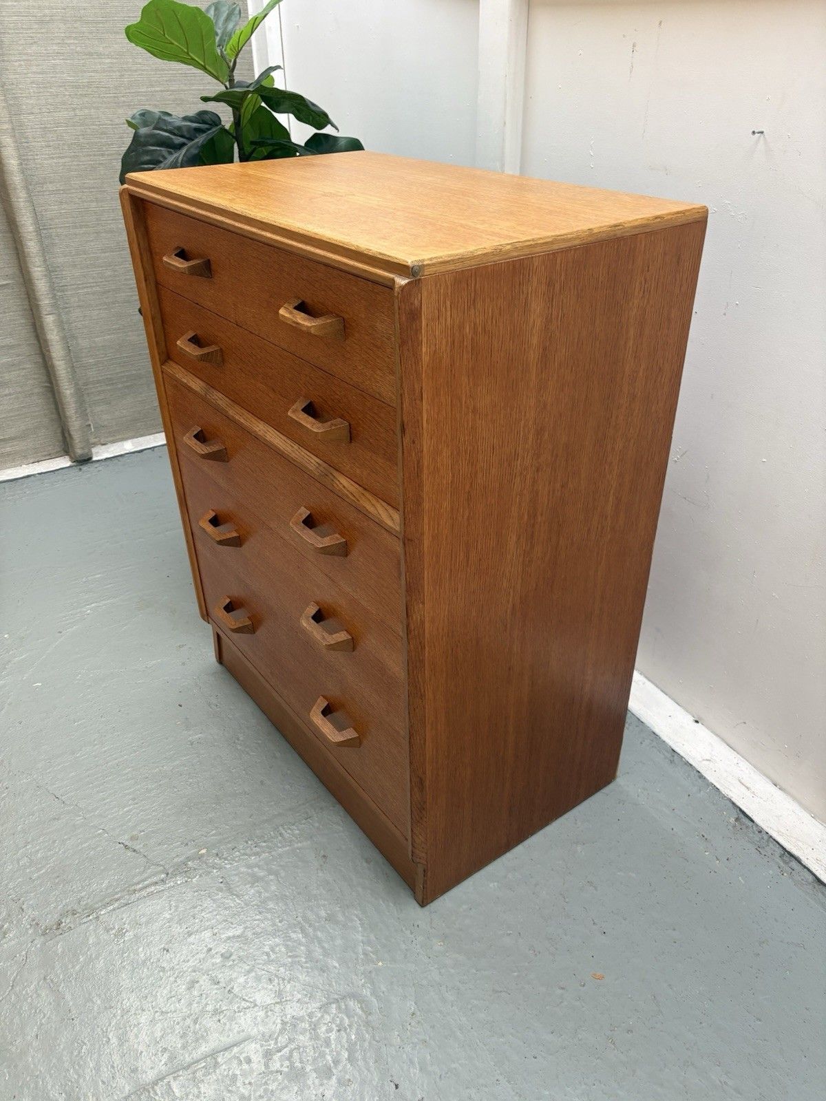 Vintage Mid Century G Plan "Brandon" Range Oak Chest Of Five Drawers 1950s photo for sale