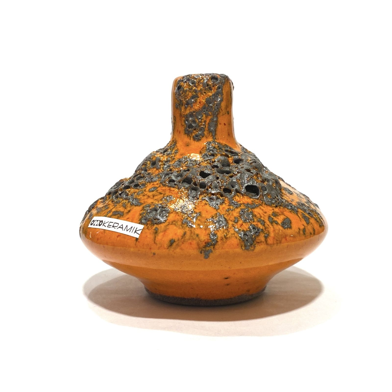 Otto Keramik 206 Vaas in Oranje Fat Lava (11 cm dia), West German Pottery Glaze photo vinterior