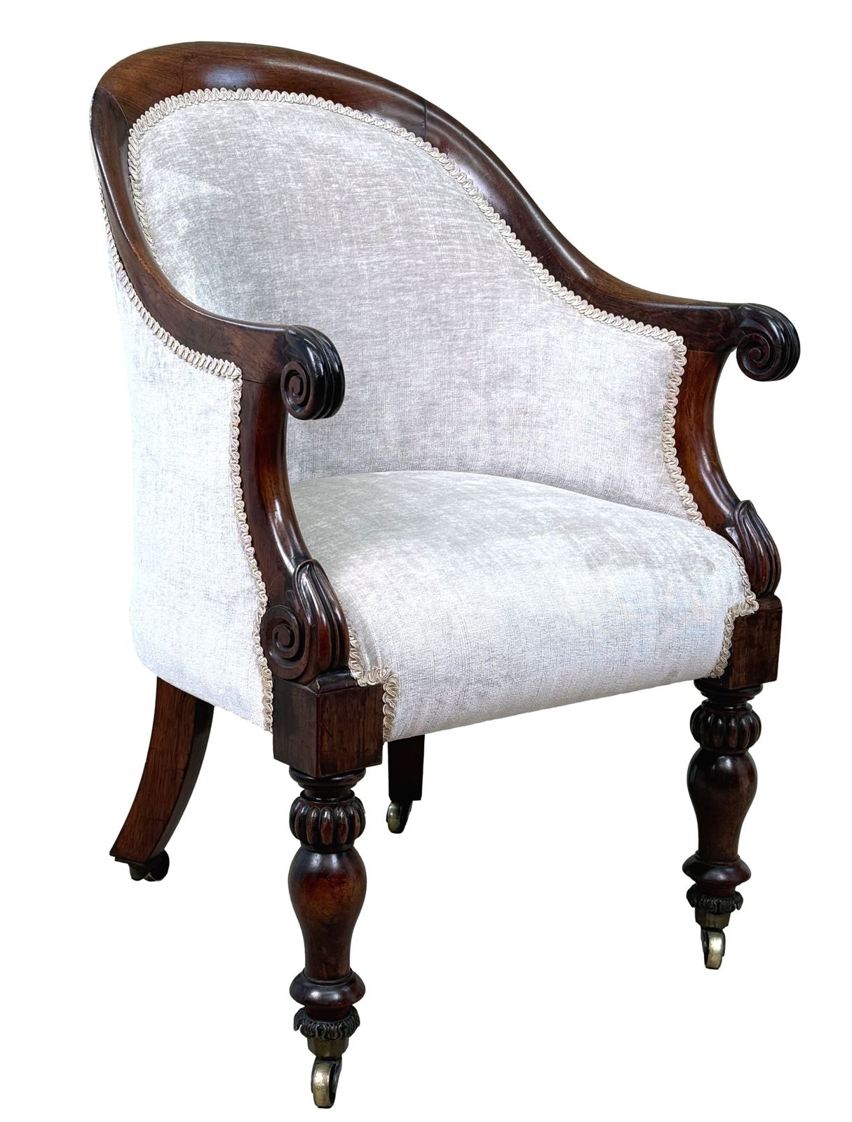 photo buy Fauteuil de bibliothèque en cuvette en palissandre, époque Regency anglaise, XIXe siècle (Angleterre, vers 1835)