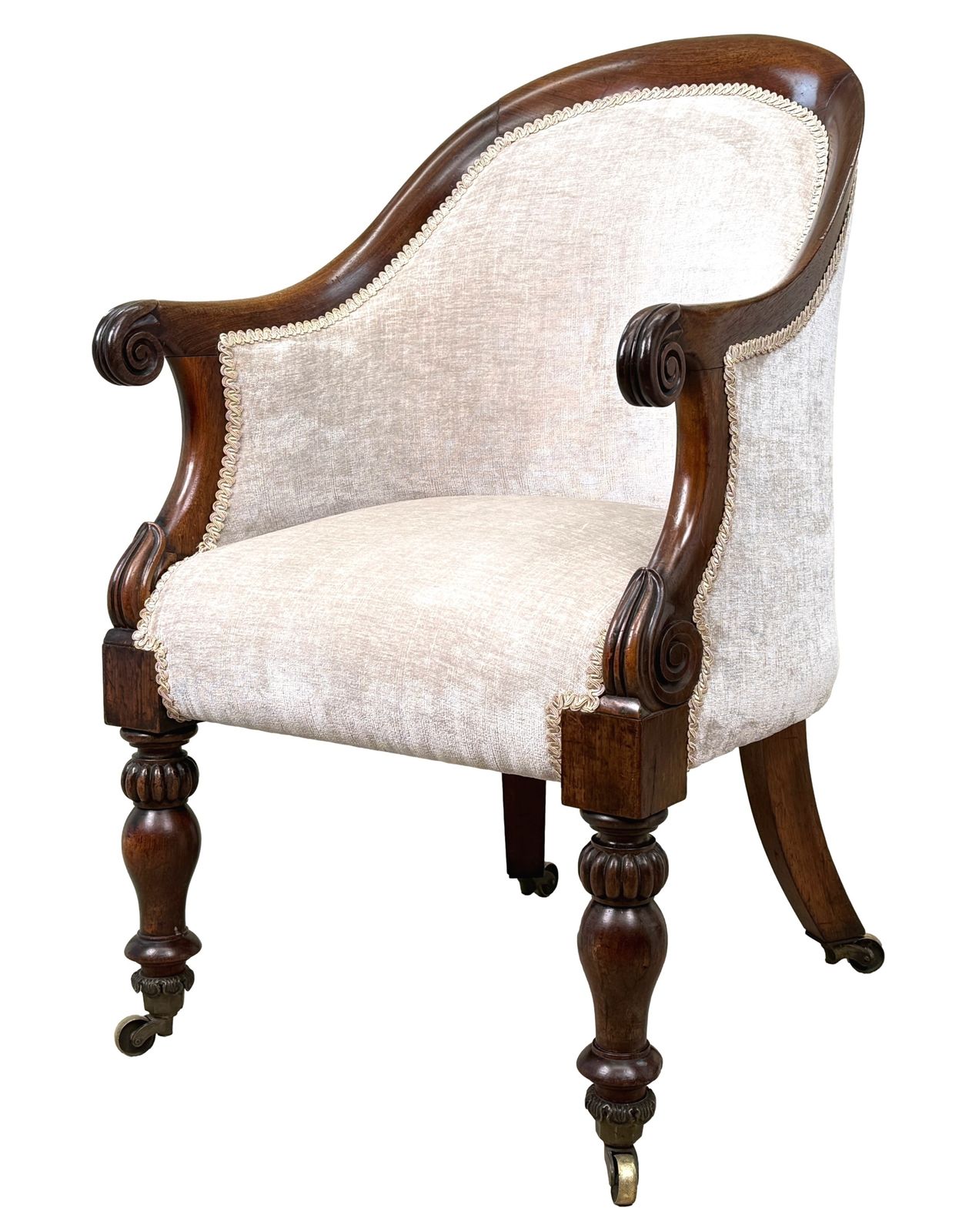Fauteuil de bibliothèque en cuvette en palissandre, époque Regency anglaise, XIXe siècle (Angleterre, vers 1835)