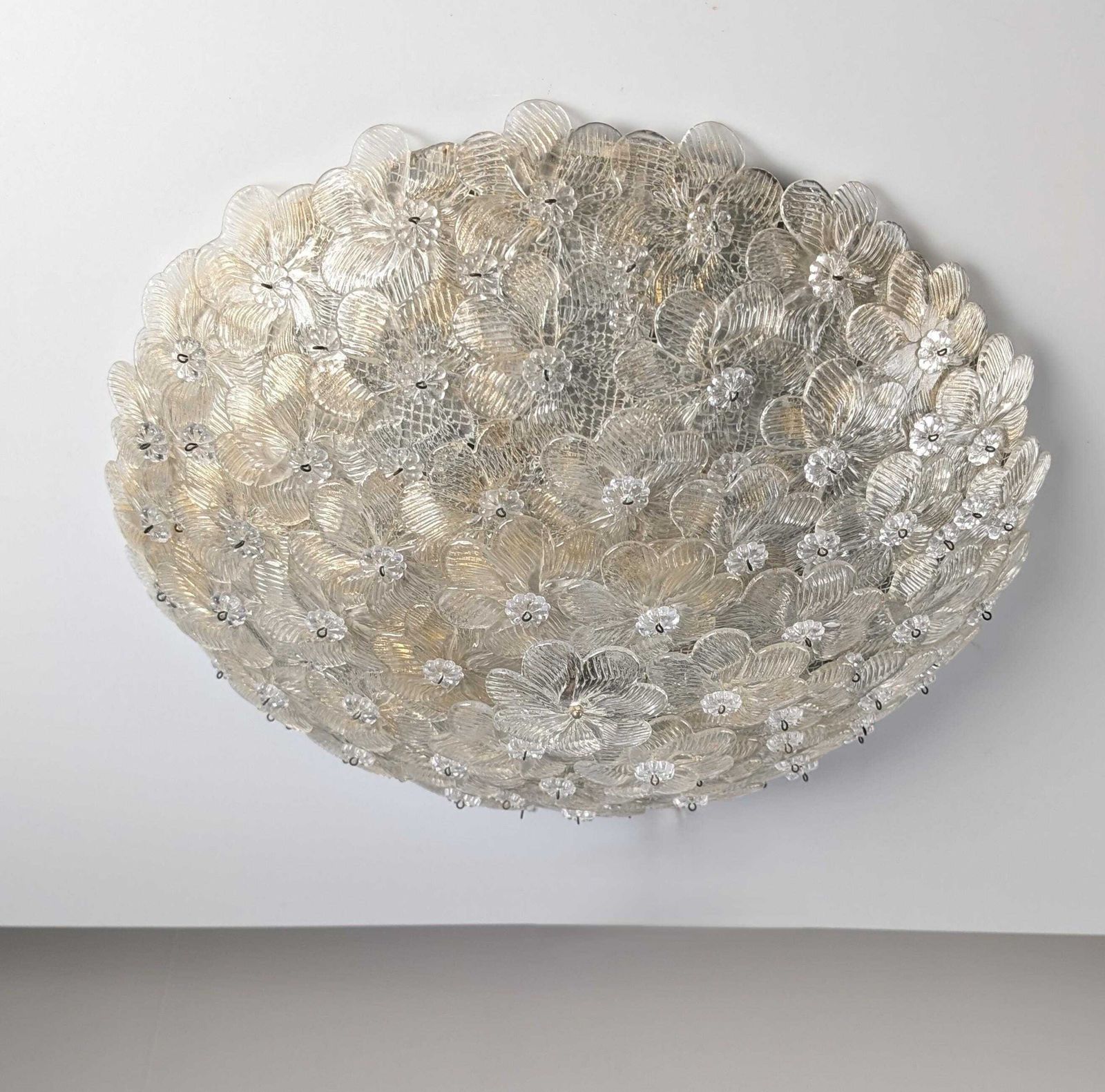 Floral Ceiling Lamp In Murano Glass With Gold Powder Barovier And Toso 1960s