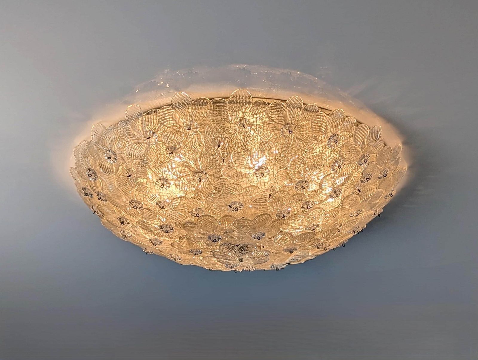 Floral Ceiling Lamp In Murano Glass With Gold Powder Barovier And Toso 1960s photo furniture