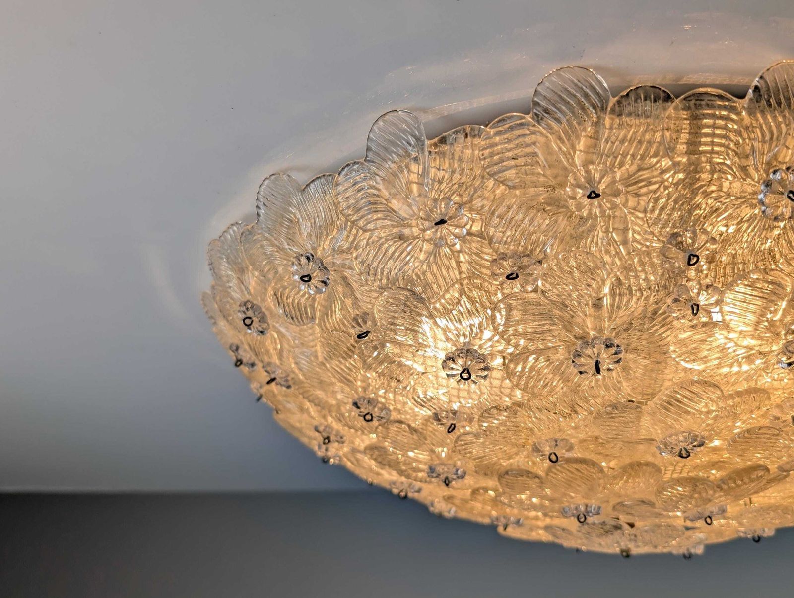 Floral Ceiling Lamp In Murano Glass With Gold Powder Barovier And Toso 1960s photo Lighting
