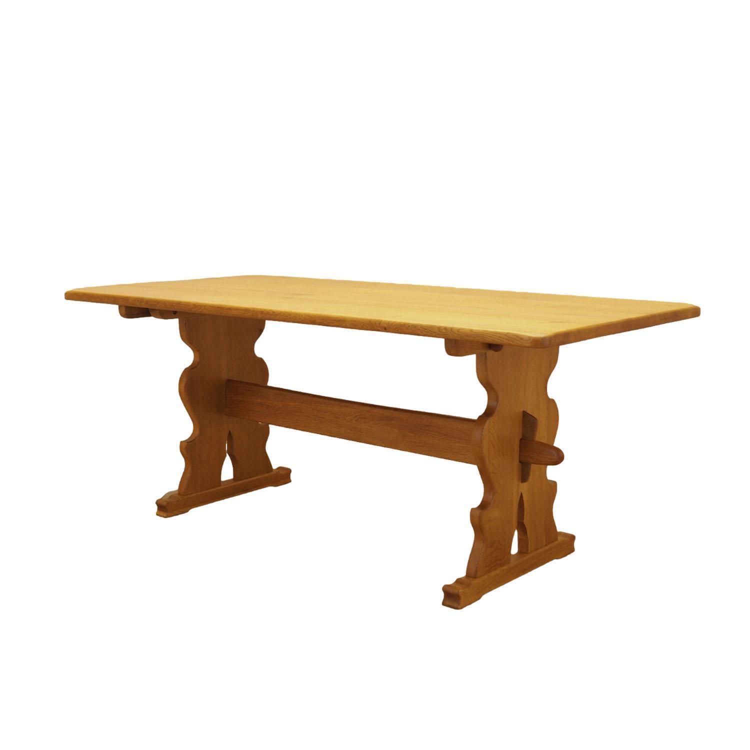Danish Solid Oak Dining Table, Trestle Construction, 1960s