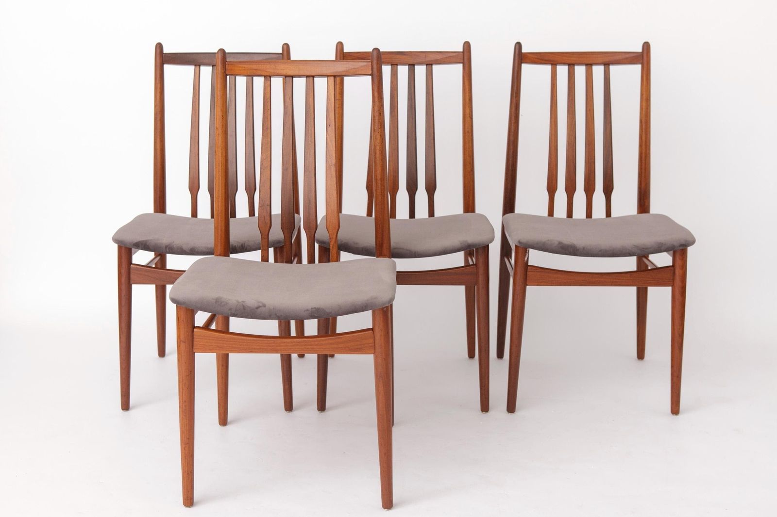 Set Of 4 Vintage Rosewood Dining Chairs, German Mid Century Modern, 1960s, Newly Upholstered