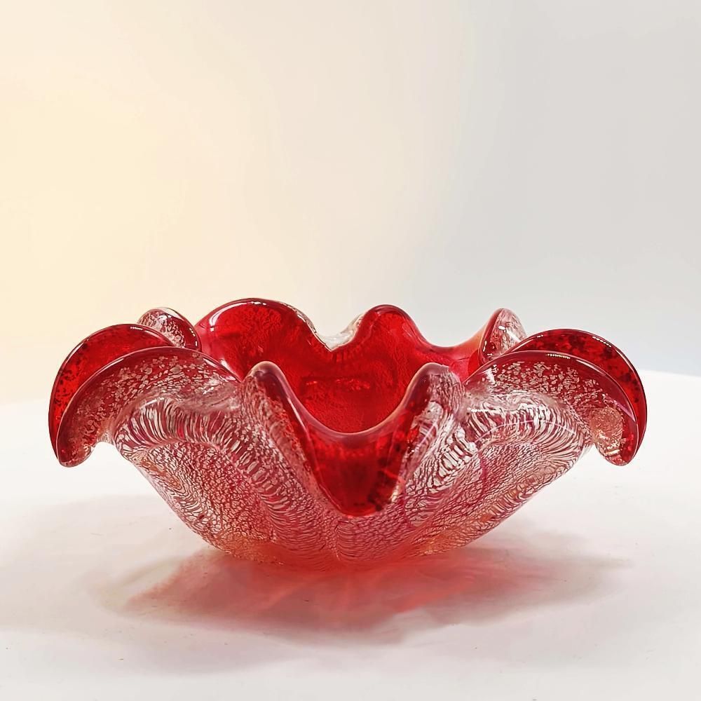 Vintage asbak in Muranoglas met zilveren afwerking, ca. jaren 1950, Made in Italy. photo 215.0