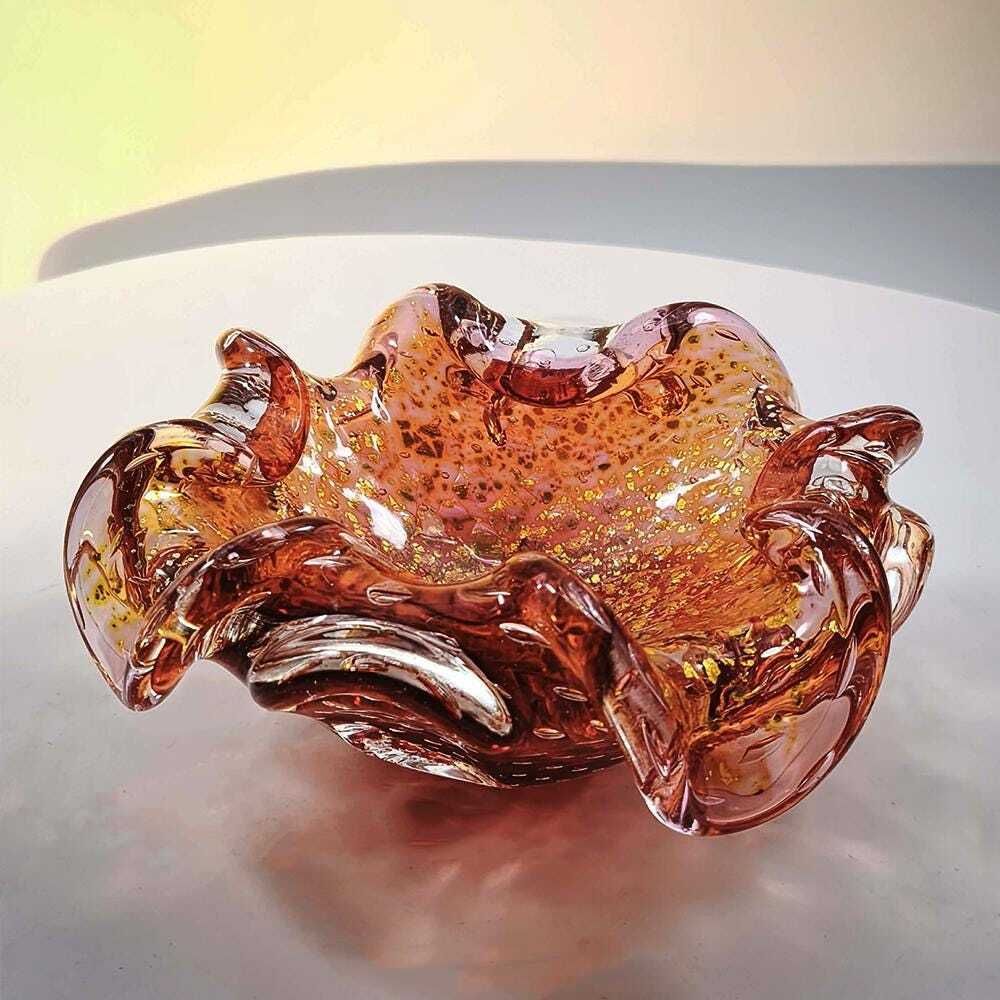 1950s Stunning Ashtray In Murano Glass With Gold Finishes, Made In Italy. photo for sale